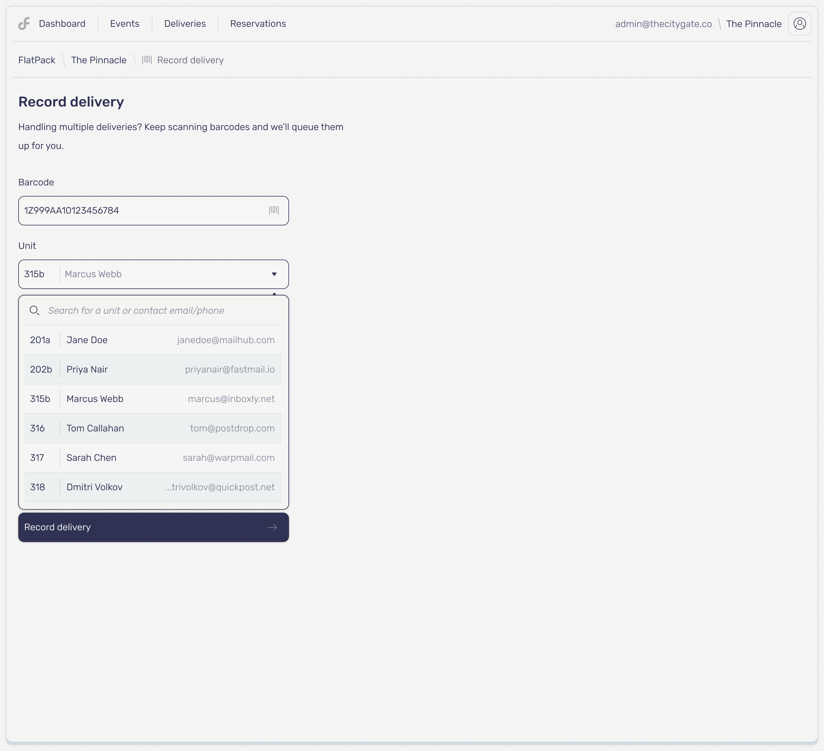 Flatpack delivery recording app design form ui webapp