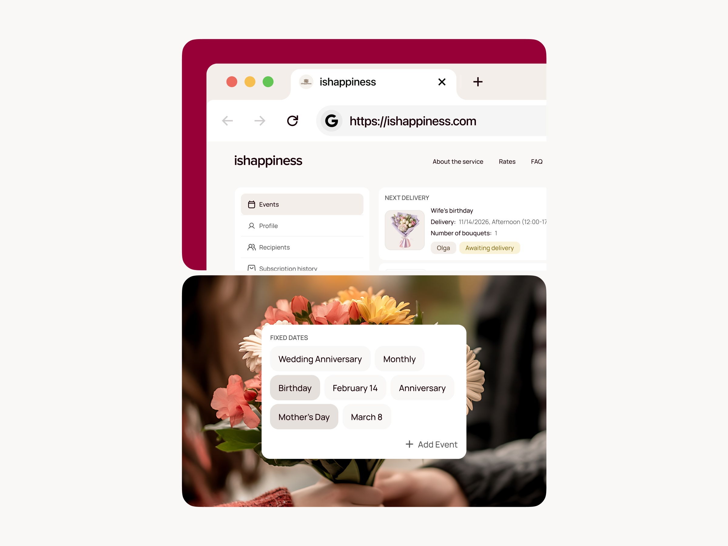 ishappiness - flower subscription platform branding dashboard ecommerce florist flowers graphic design productdesign saas startup subscription ui uidesign userflow userinterface uxdesign webdesign
