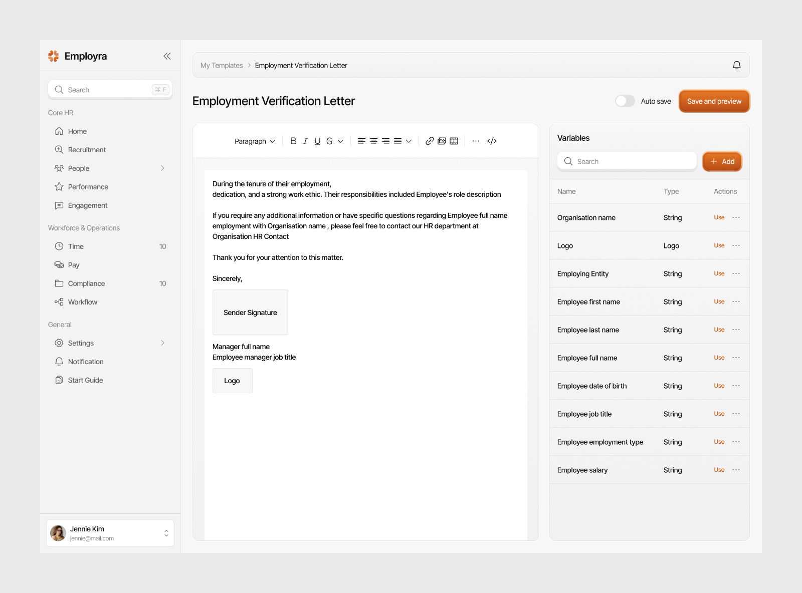 Employra - HR Platform Webapp (Custom Document Template) attendance tracking dashboard ui employee management employee portal hiring dashboard hr analytics hr dashboard hr management hr platform hr software human capital management human resources payroll management people management performance management recruitment platform saas dashboard talent management web app design workforce management