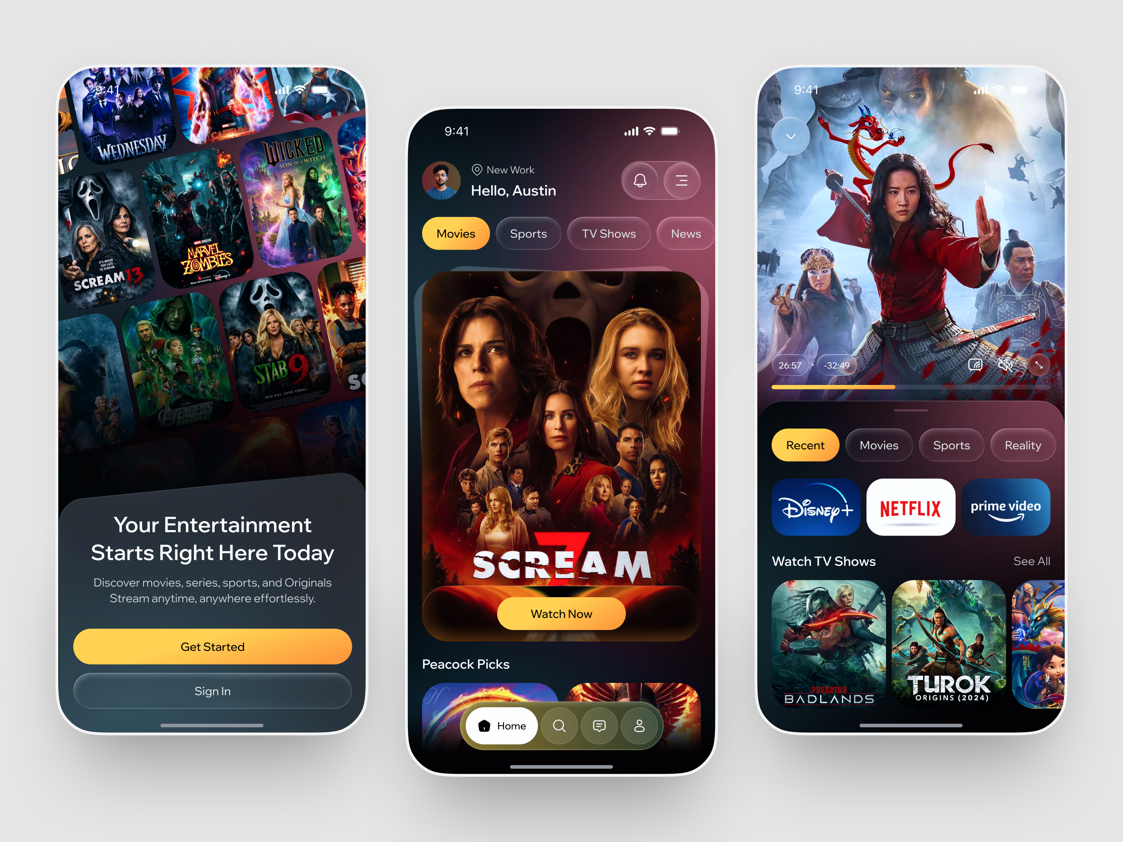 Peacock TV Streaming App UI Design android app design app ui kit entertainment app ios app media app mobile mobile app ui mobile ui modern app ui movie design netflix ui ott platform product design social media app streaming app tv app ui design user interface