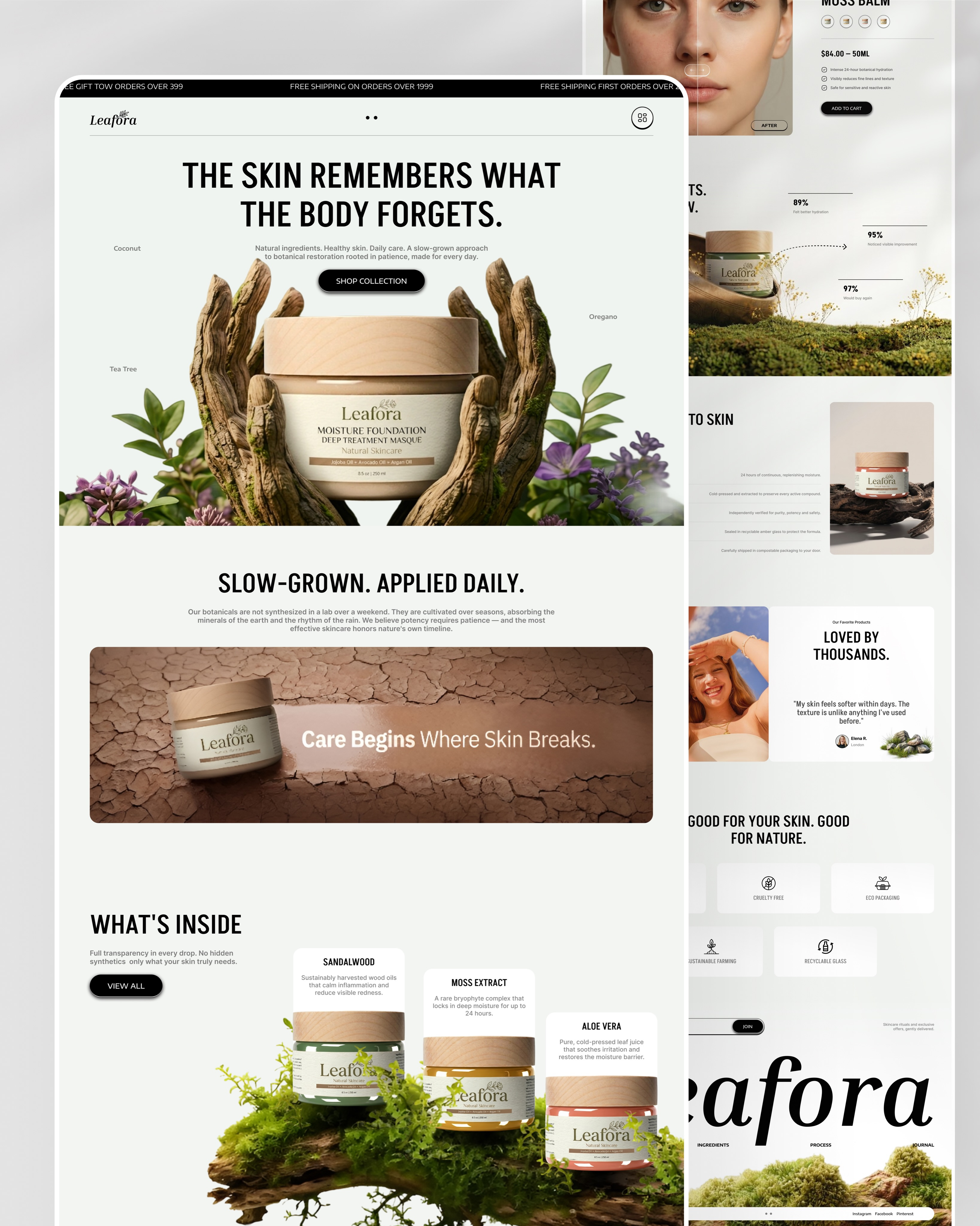 Leafora ✦ Organic Skincare Website care development dribbble figma graphic design landing page nature pure skin skin care ui ux website website design website developent
