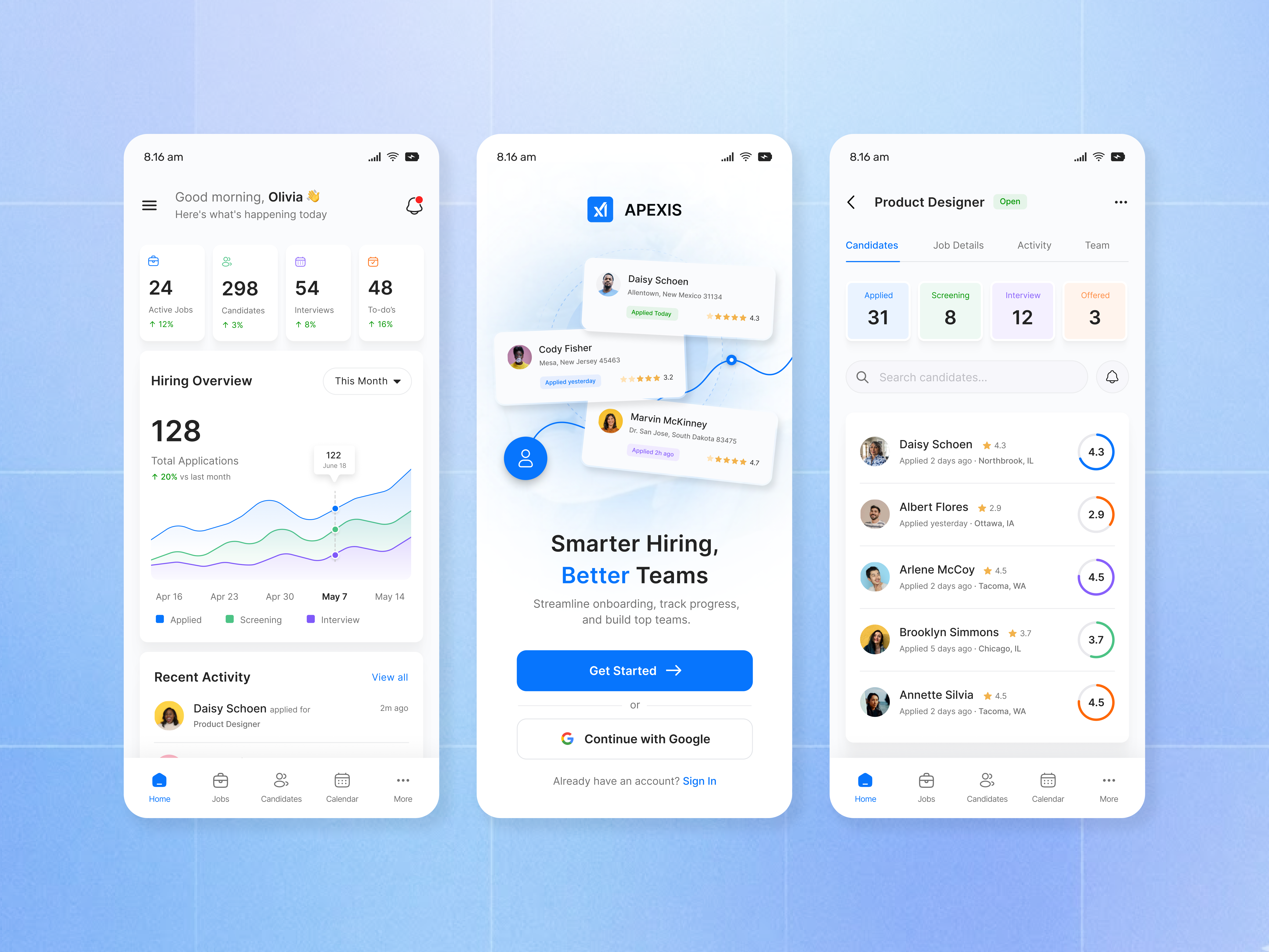 APEXIS — AI Hiring Mobile App UI appdesign artificialintelligence dashboard designsystem figma hiring mobileui recruitment startup uxui
