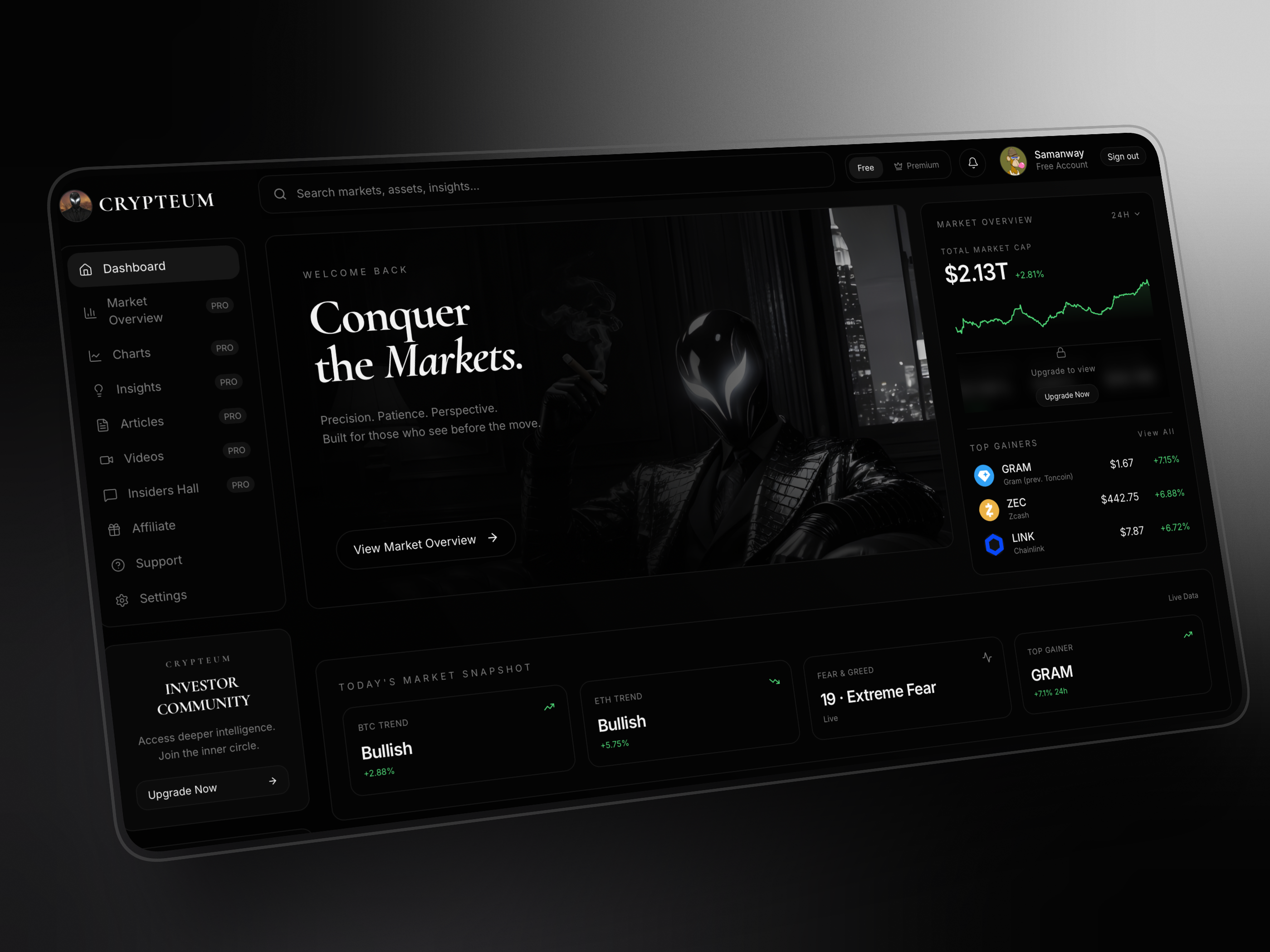 Crypteum — Crypto Intelligence Platform 3d animation branding crypto dark ui dashboard data visualization graphic design landing page logo motion design motion graphics saas ui web design web3 website