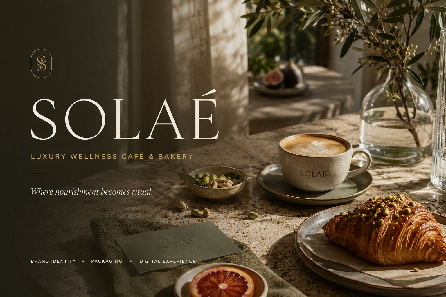 SOLAÉ — Luxury Wellness Café Branding & UI/UX Design branding café creative direction editorial graphic design hospitality logo luxury mobile app packaging design ui ux design visual identity