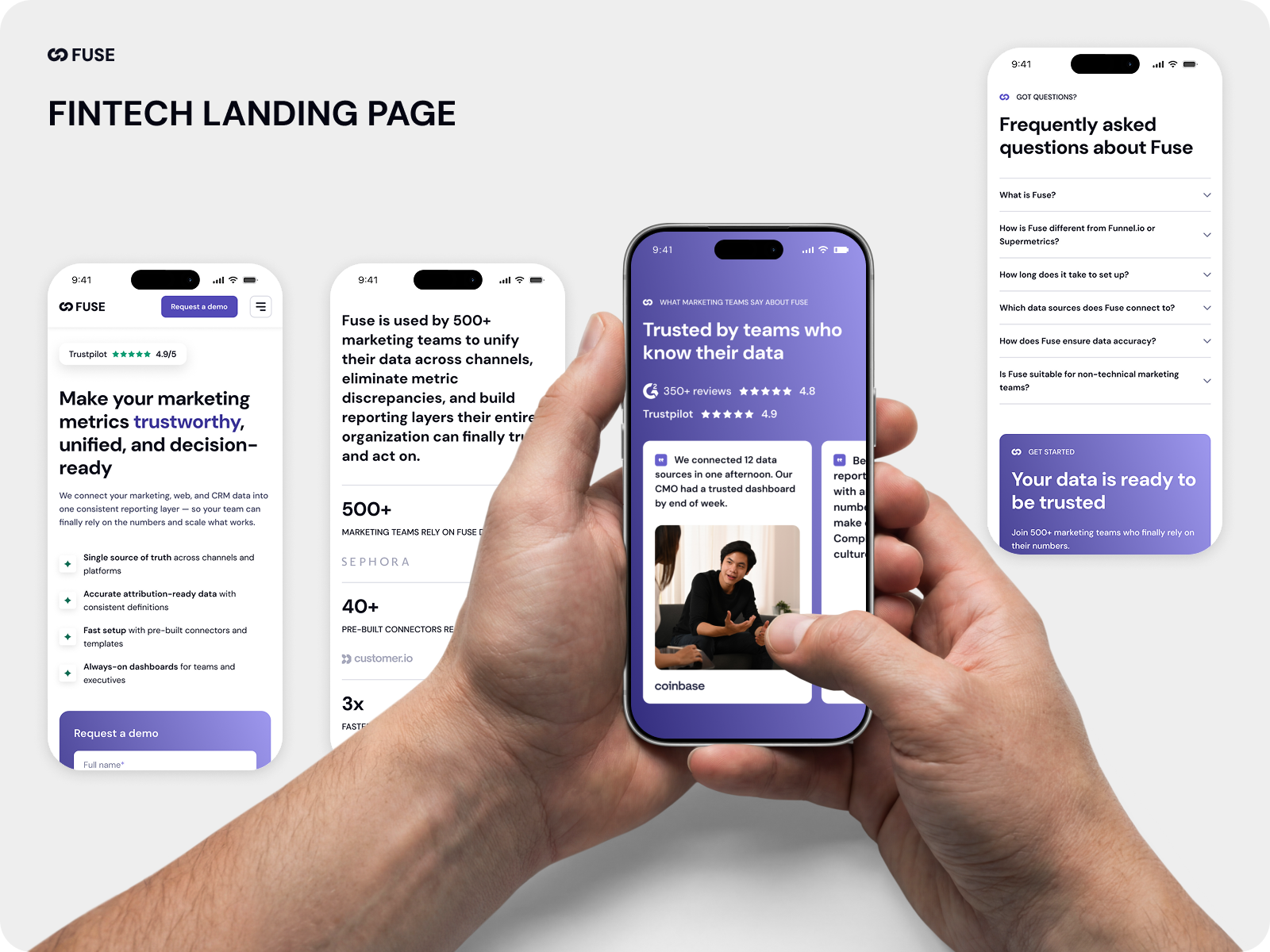 FUSE - Fintech Landing Page b2b case study cybersecurity dashboard data trust design system intech interface design landing page saas tech trust platform visual