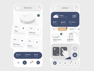Mobile application for smart home control "casa" app cleaner dashboard design home illustration robot smart ui ux