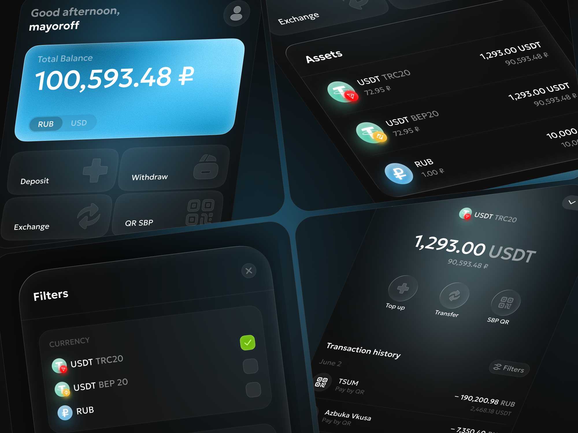 Crypto Wallet App — UI Shots crypto card crypto interface crypto wallet dark ui digital wallet fintech app fintech design glassmorphism mobile app design mobile banking payment app payment design product design ux design wager studio wallet interface