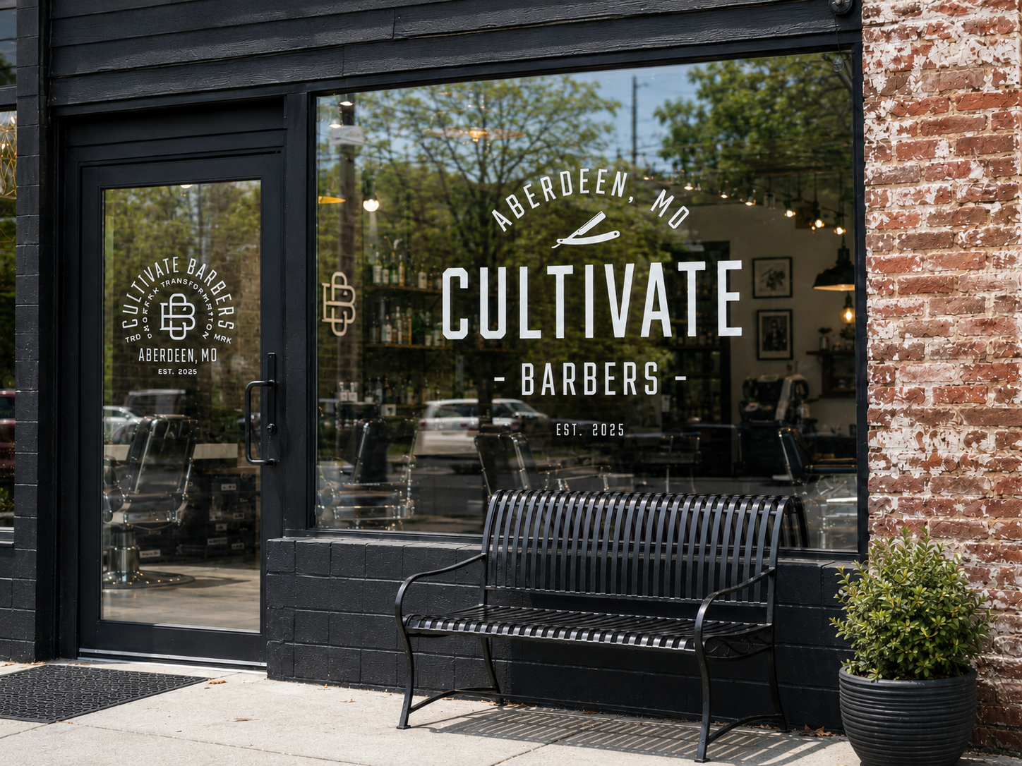 Cultivate Barbers, Vintage Barbershop Brand Identity americana design apparel design badge logo barber logo barbershop branding barbershop logo brand identity decal design heritage branding identity system logo design masculine branding merch design monogram design signage design small business branding typography logo vintage branding vintage logo window signage