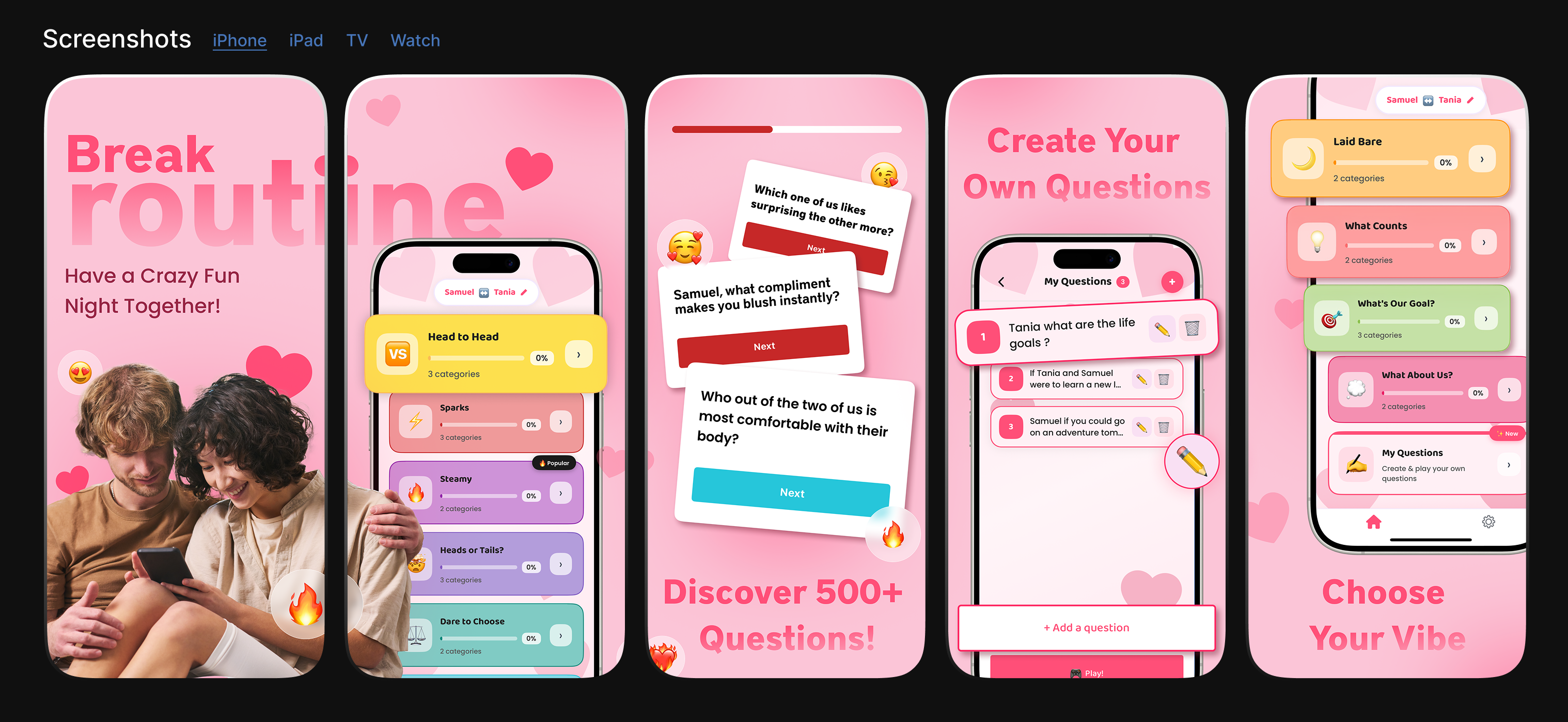 Couples Game App Store Screenshots app screenshots app store app store screenshots graphic design play store screenshots
