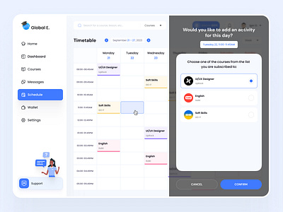 Global education: Timetable animation calendar education minimal product uiux web