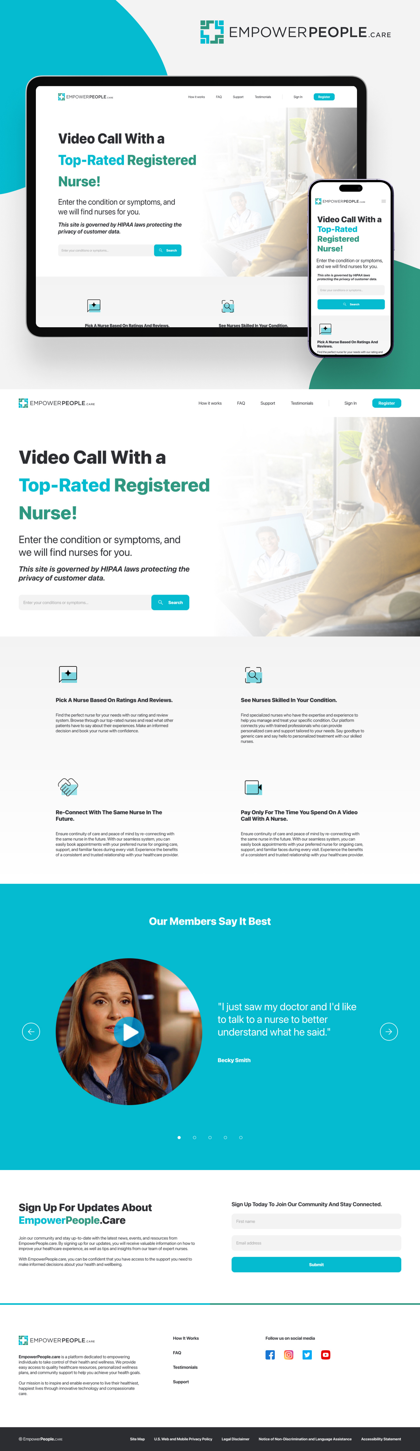 EmpowerPeople.CARE Landing Page adobe xd design desktop doctor figma graphic design health ipad iphone landing page logo nurse responsive website sketch ui ui design user interface user interface design uxui design website