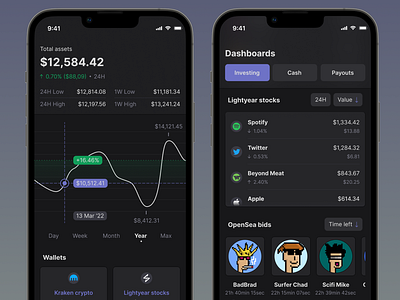 Digital wallets dashboard app application banking branding crypto dark mode design discord financial fintech investing neobank nft stocks ui ux web3