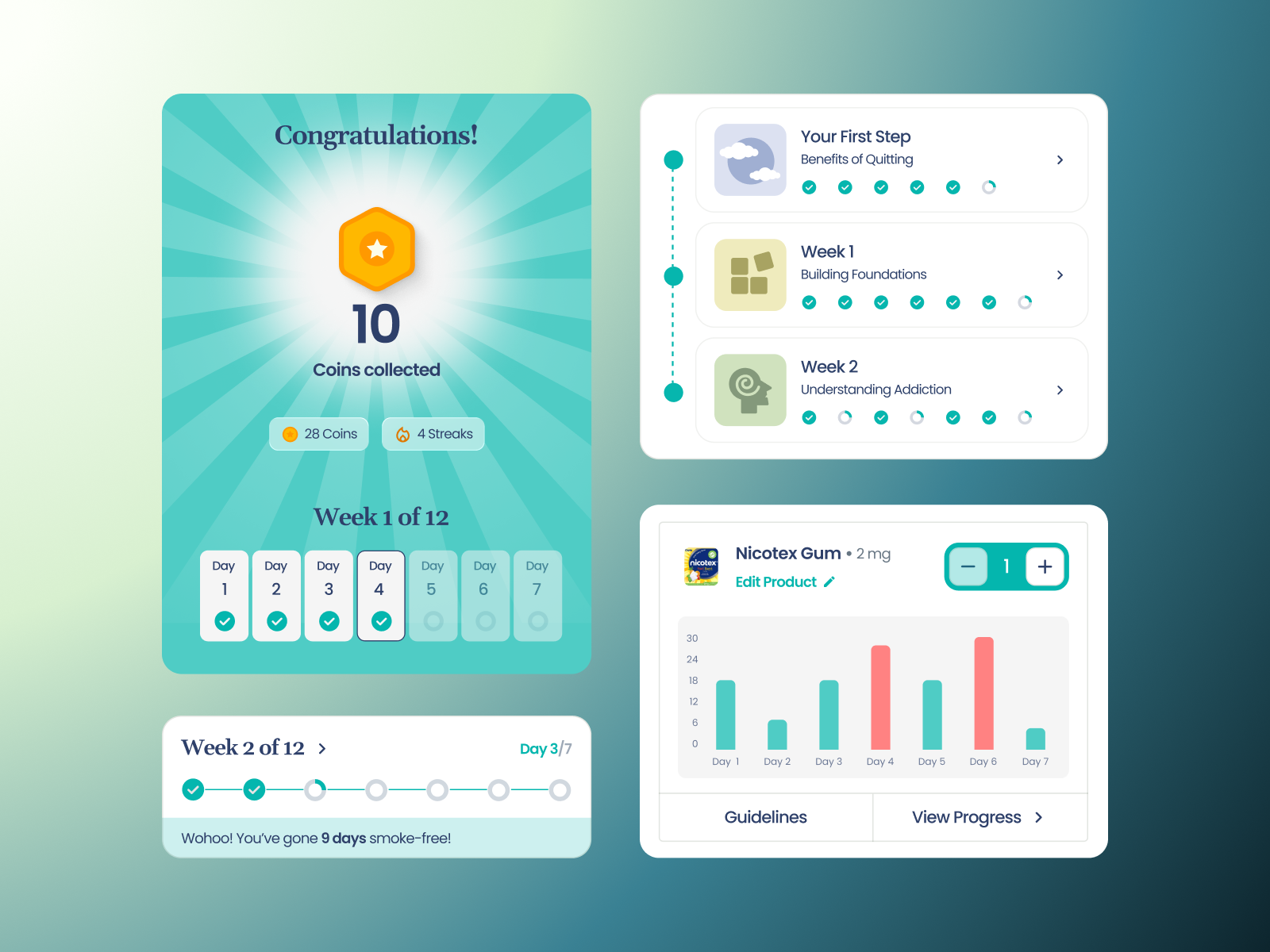 Nicotex | Habit Tracking & Progress Dashboard app dashboard dashboard design design design system digital product habit tracking health app interface design mobile app mobile design navigation product design progress tracking responsive design saas ui ux visual design wellness app