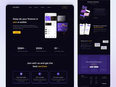 Finance Landing Page App banking application banking web dark theme e wallet finance finance managment landing page money ui ux wallet web design