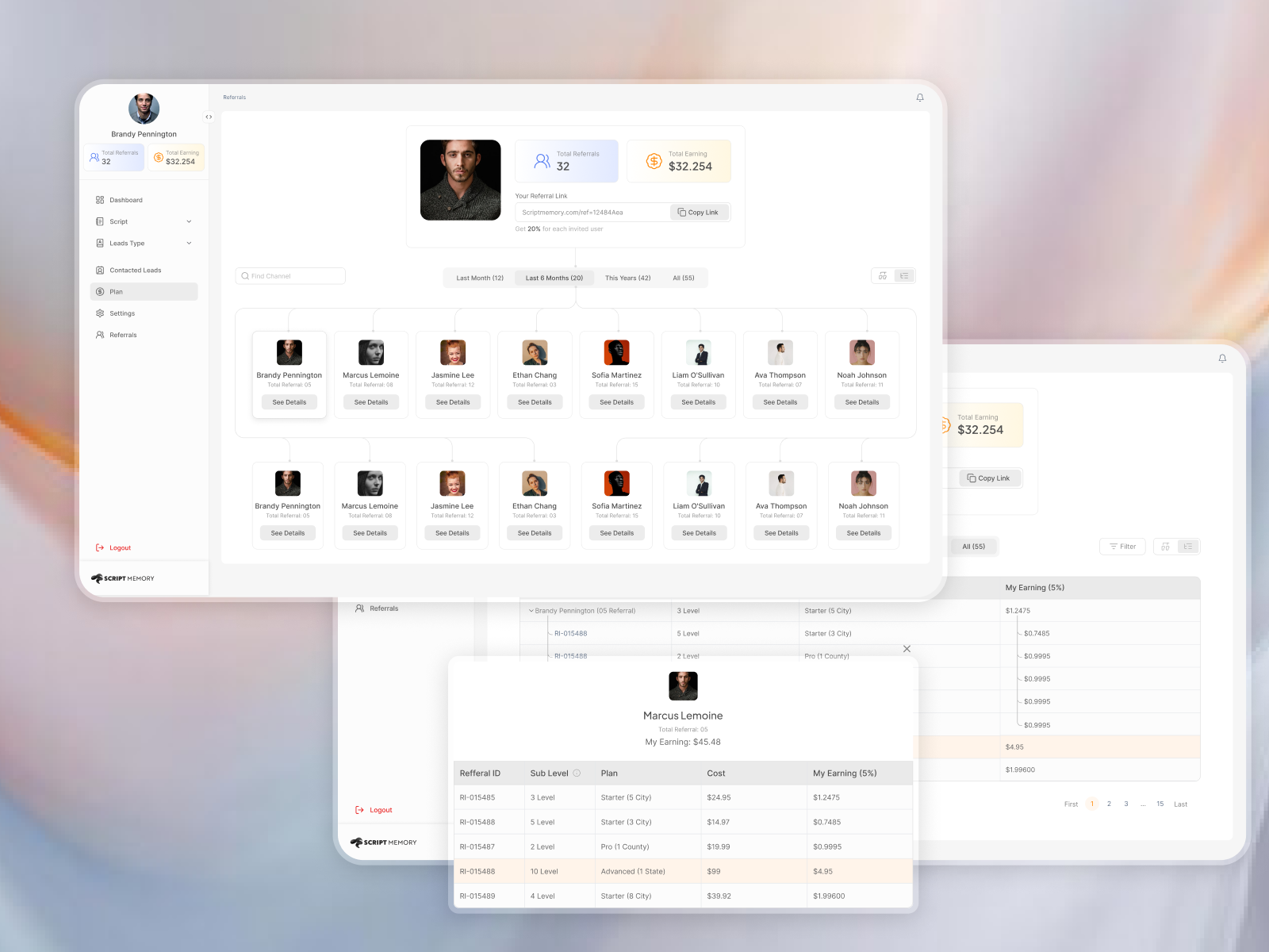 SaaS Referral Program UI - Dashboard, Earnings & Network Tree affiliate marketing affiliation dashboard data grid data table design earnings figma grid and tree view grid view network marketing referral referral program saas saas app tree app tree structure tree view ui design user interface ux design