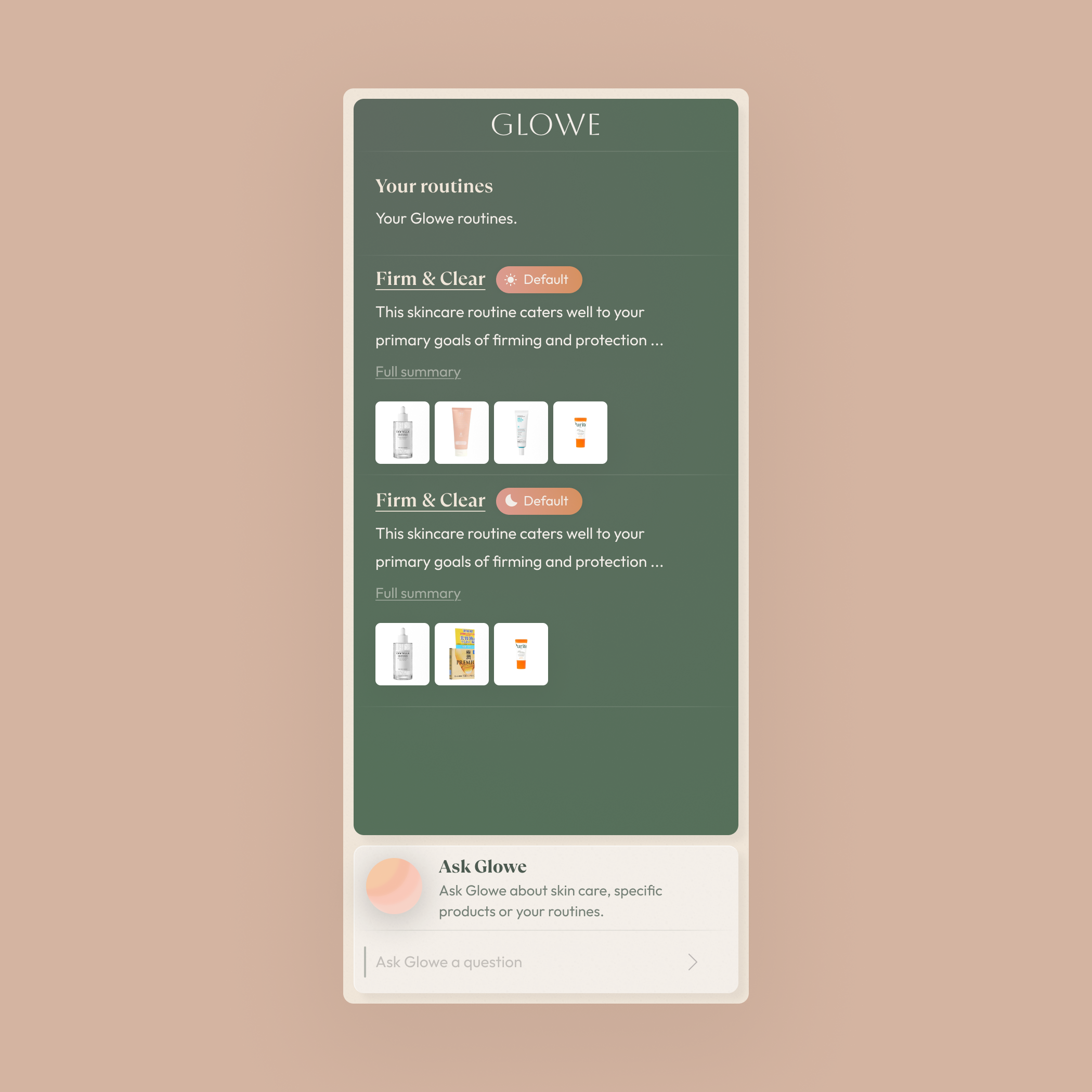 Glowe app settings ai app options settings skincare ui
