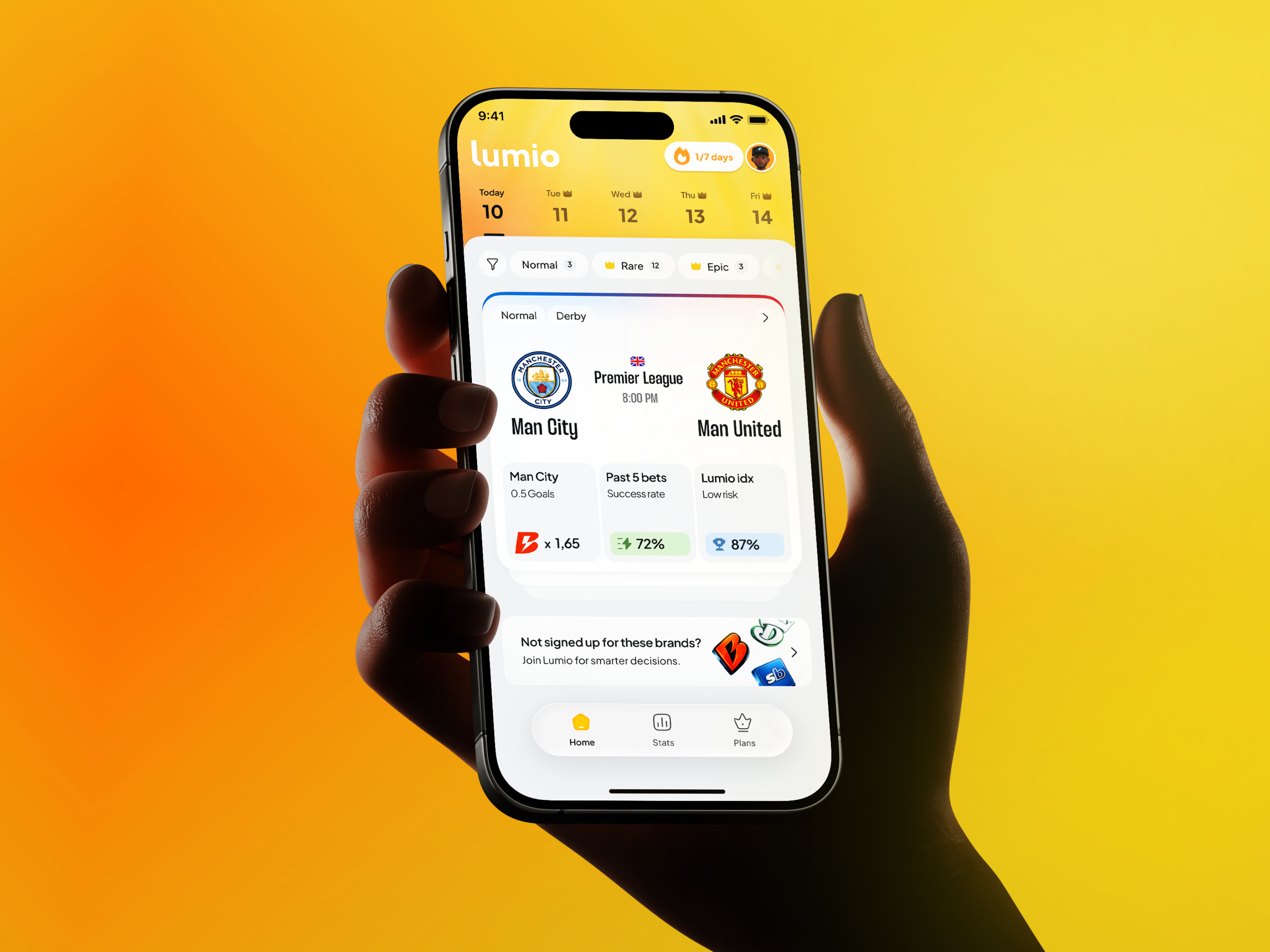 Lumio. Data-driven prediction companion branding cards derby football football teams minimalist orange premier league soccer sport sports predictions statistics theroom ui ux yellow