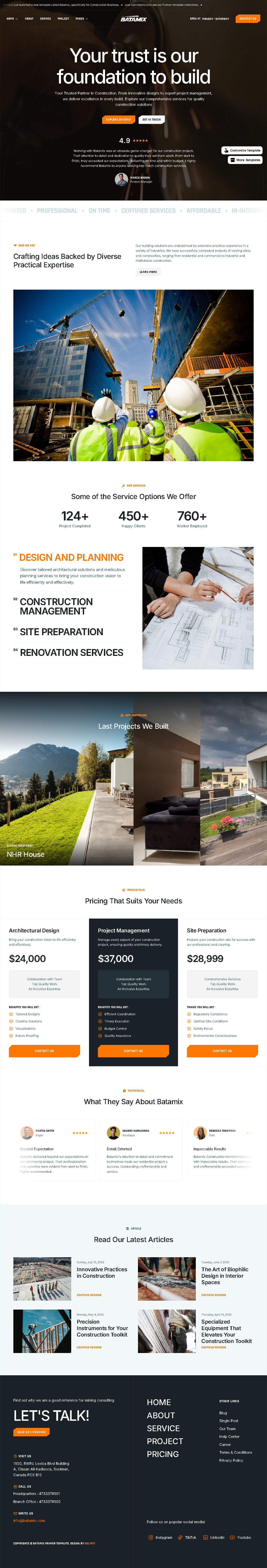 Batamix Modern Construction Company Website Design construction website framer landingpagedesign product design ui ux design websitedesign