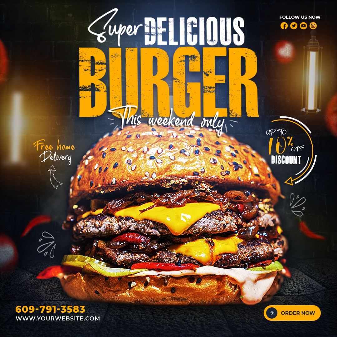 Premium Fast Food Social Media Campaign ads ads creatives branding burger burger advertising burger post burger post design graphic design post design resturant social media post design