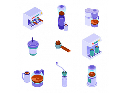 Barista Equipment Isometric Icons barista barista equipment barista icon cartooning design free download free icons freebie icon set icons download illustration illustrator isometric icon vector vector design vector download