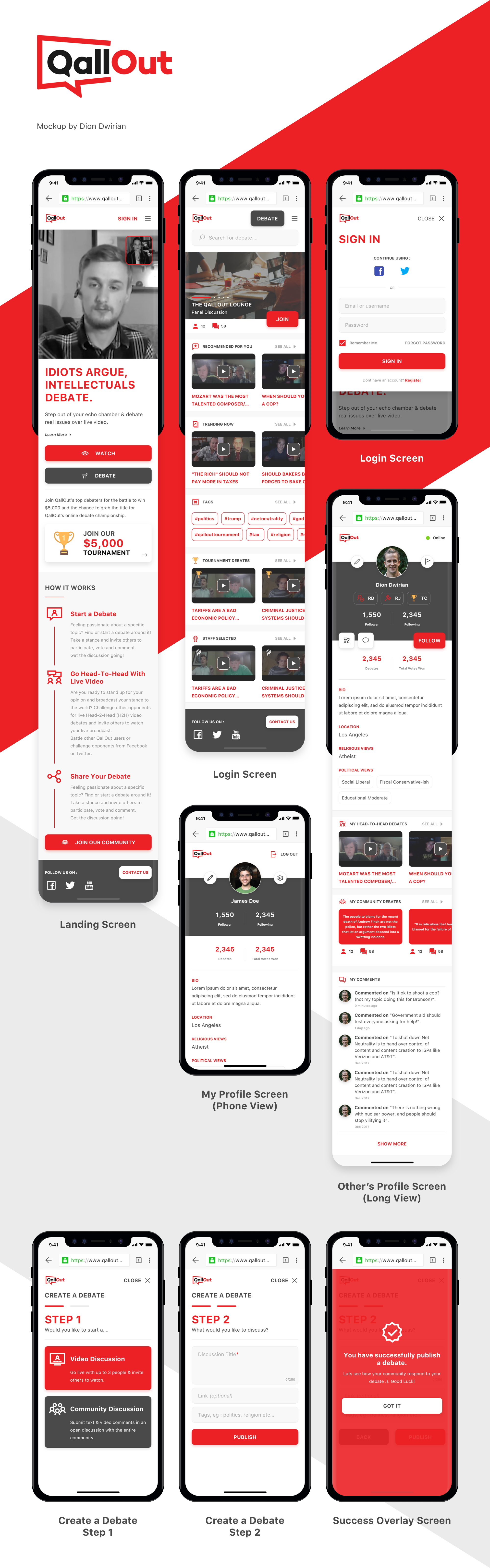 QallOut App adobe xd app debate design discussion figma graphic design ios iphone mobile app sketch social media ui ui design user interface user interface design uxui design