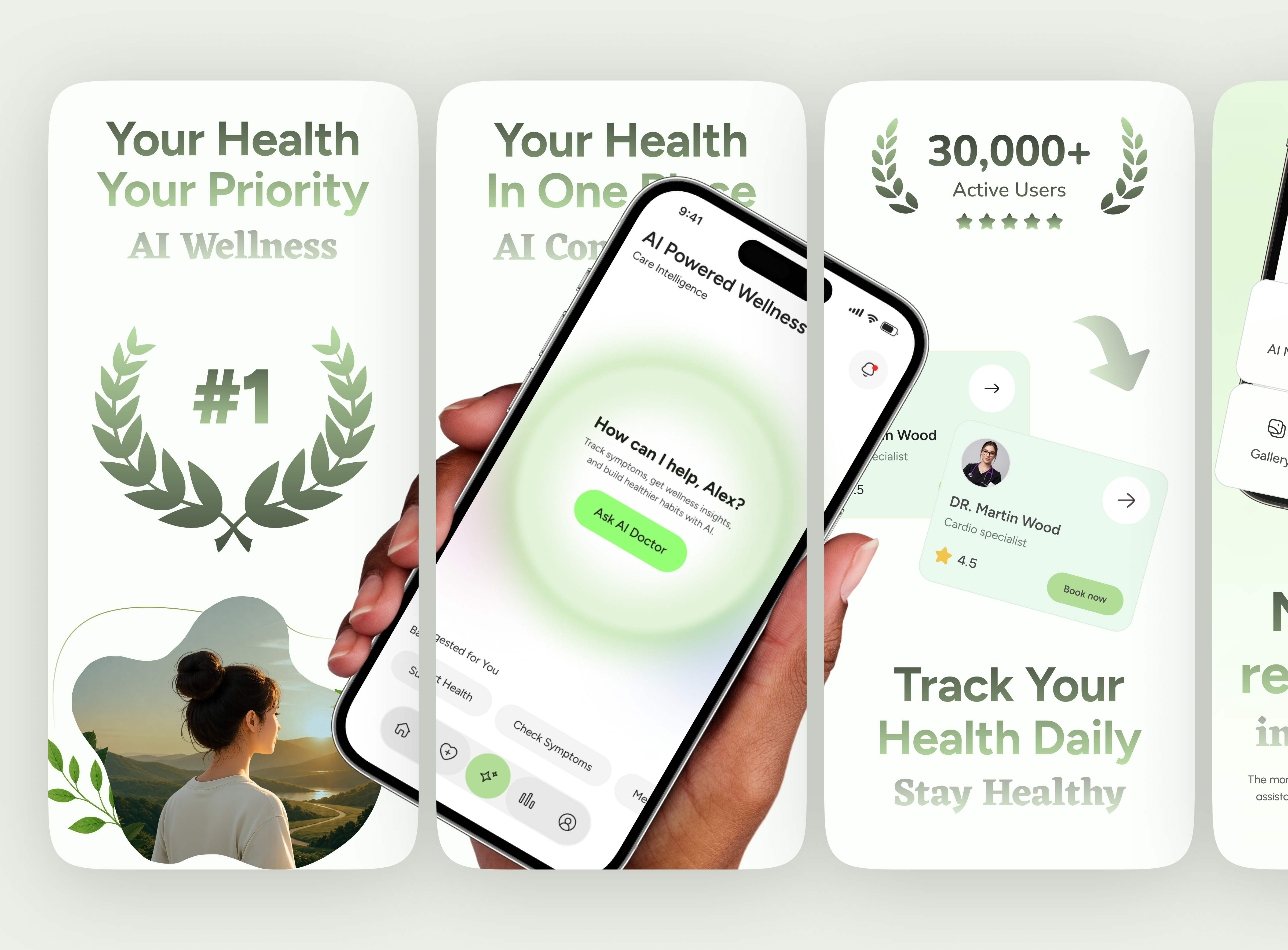AI Health Assistant – App Store Screenshots Design ai ai app ai assistant app screenshots app store app ui health app interface ios app medical app mobile app screenshot app screenshots screenshots redesign ui design web