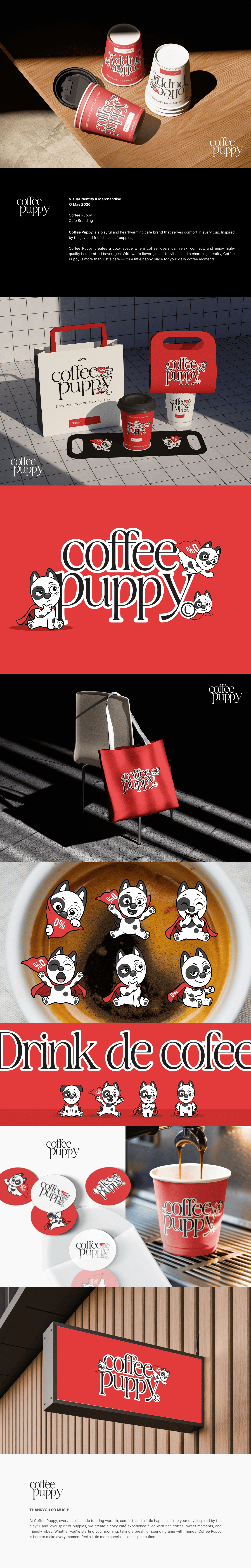 Coffee Puppy Brand Identity brand design brand identity brand system branding cafe cafe branding coffee coffee branding coffee shop graphic design identity identity design illustration logo logo design mascot mascot design packaging packaging design visual identity