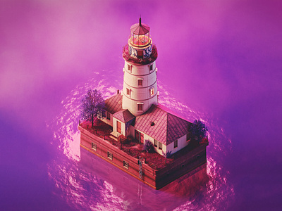 Flowerhouse Island 3d 3d art 3d illustration 3d illustrator architecture b3d bay blender building chicago cycles diorama isometric lighthouse nature ocean render sea stylized