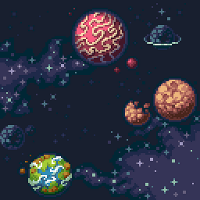 Pixel Art Illustration, Planets graphic design illustration pixel art planets