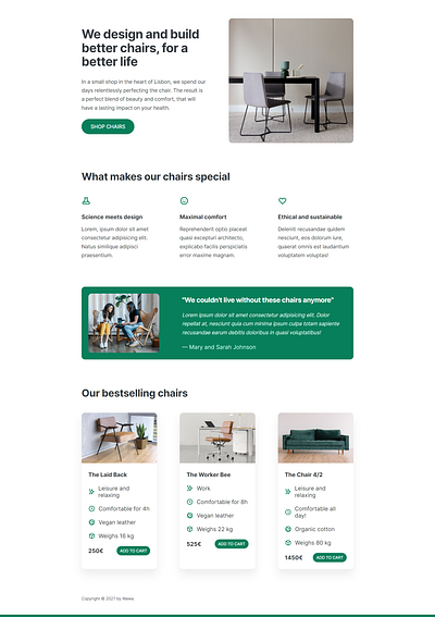 Addis Chair Co. Simple UI anding page app design chair clean design flat furniture furniture shop furniture website marketplace property simple ui ux