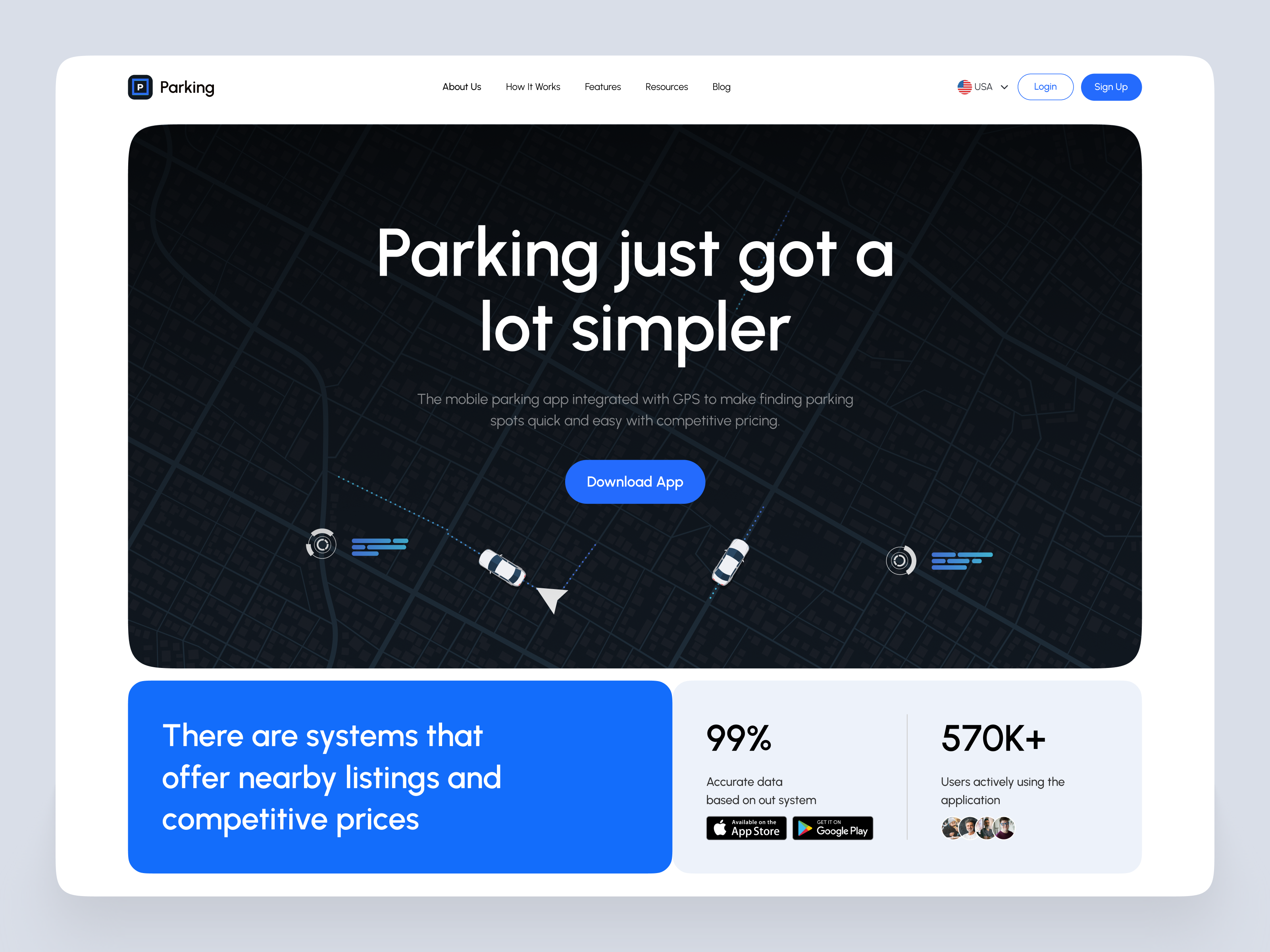 Smart Parking Finder Website clean ui homepage design landing page minimal ui modern website parking app parking booking parking finder parking management parking website product smart parking web