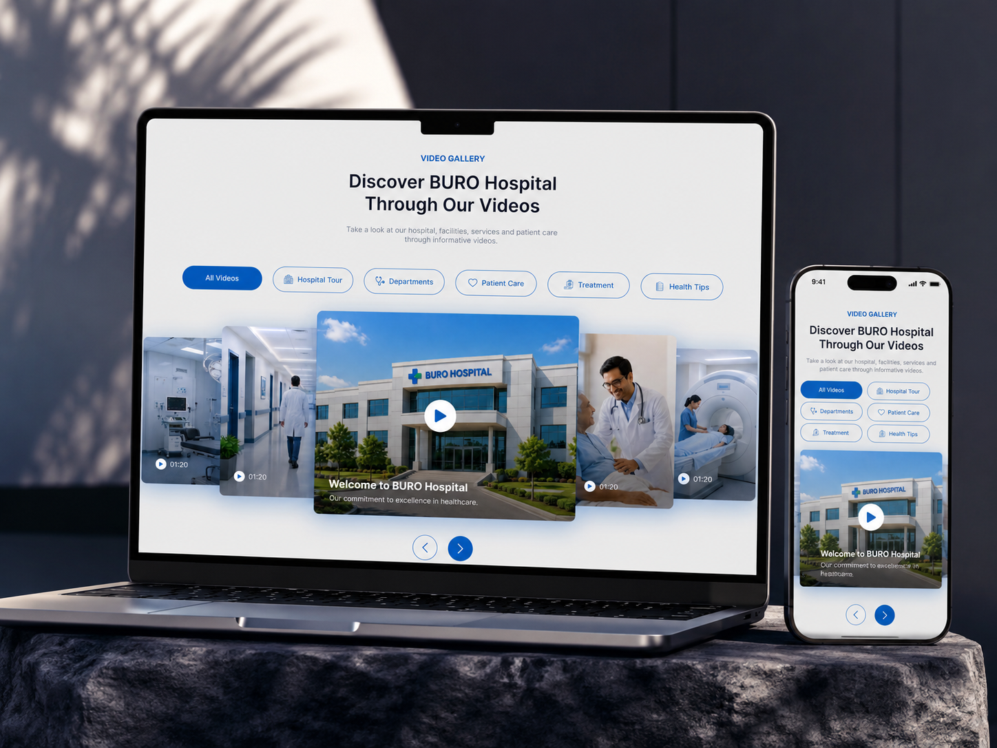 BURO Hospital – Full Website UI Design | Figma Healthcare clean web ui dark ui design doctor appointment ui doctor website ui figma design figma web design health tech design healthcare design healthcare ui design healthcare website hospital landing page hospital team ui hospital website design medical blog design medical website design modern website design responsive web design ui ux design uiux designer video gallery ui
