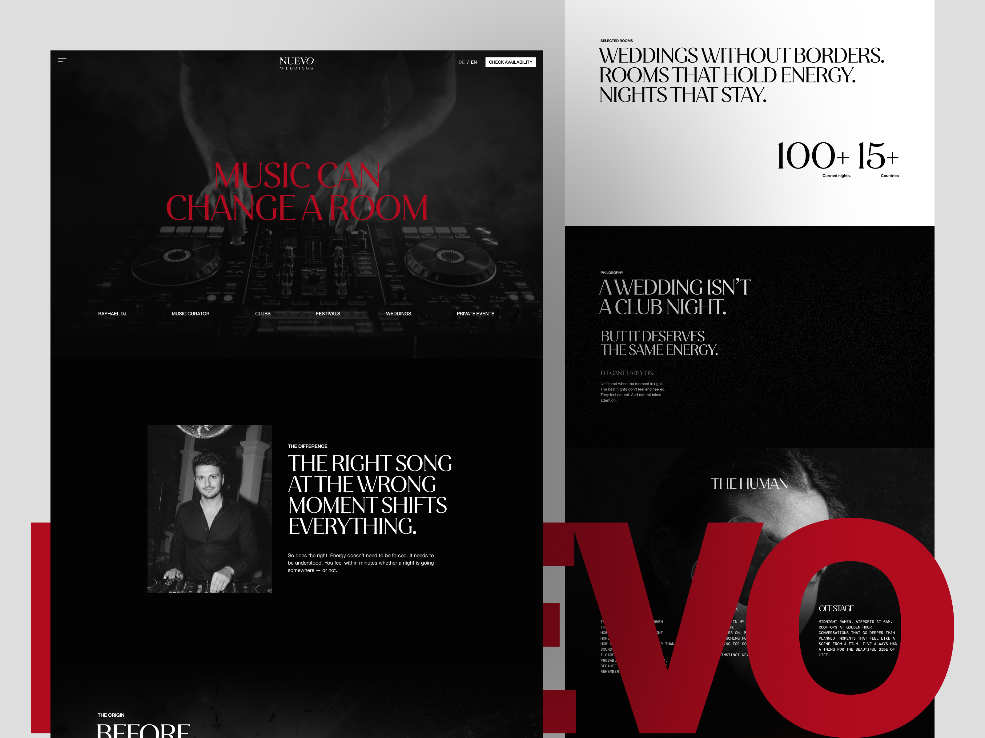 Nuevo weddings Testimonials & About Us 10am space cinematic design dark ui editorial immersive design landing page modern storytelling design testimonial design testimonial page typography design ui design web ui website wedding