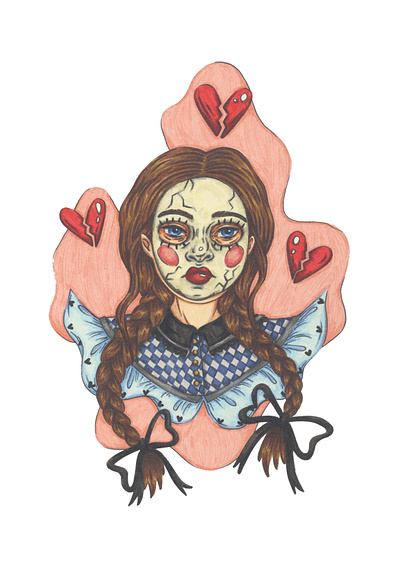 Broken Heart Doll art artist artwork character design designer doll drawing eerie heart illustration illustrator portrait