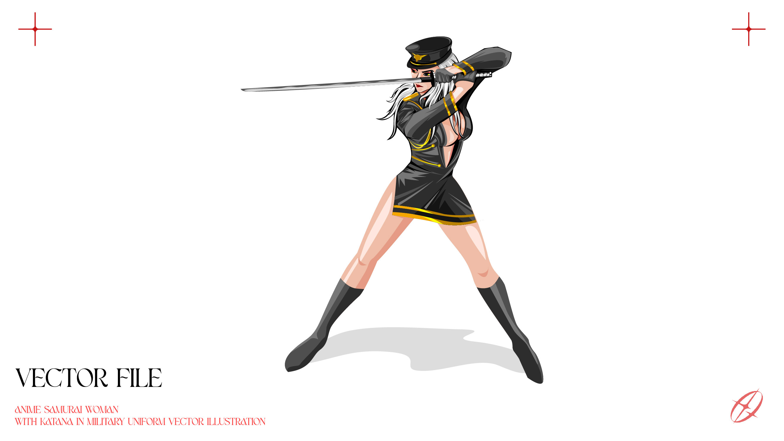 White-Haired Female Samurai Vector Character | Anime Warrior anime girl character design digital illustration fantasy art female samurai game asset katana manga art vector illustration warrior