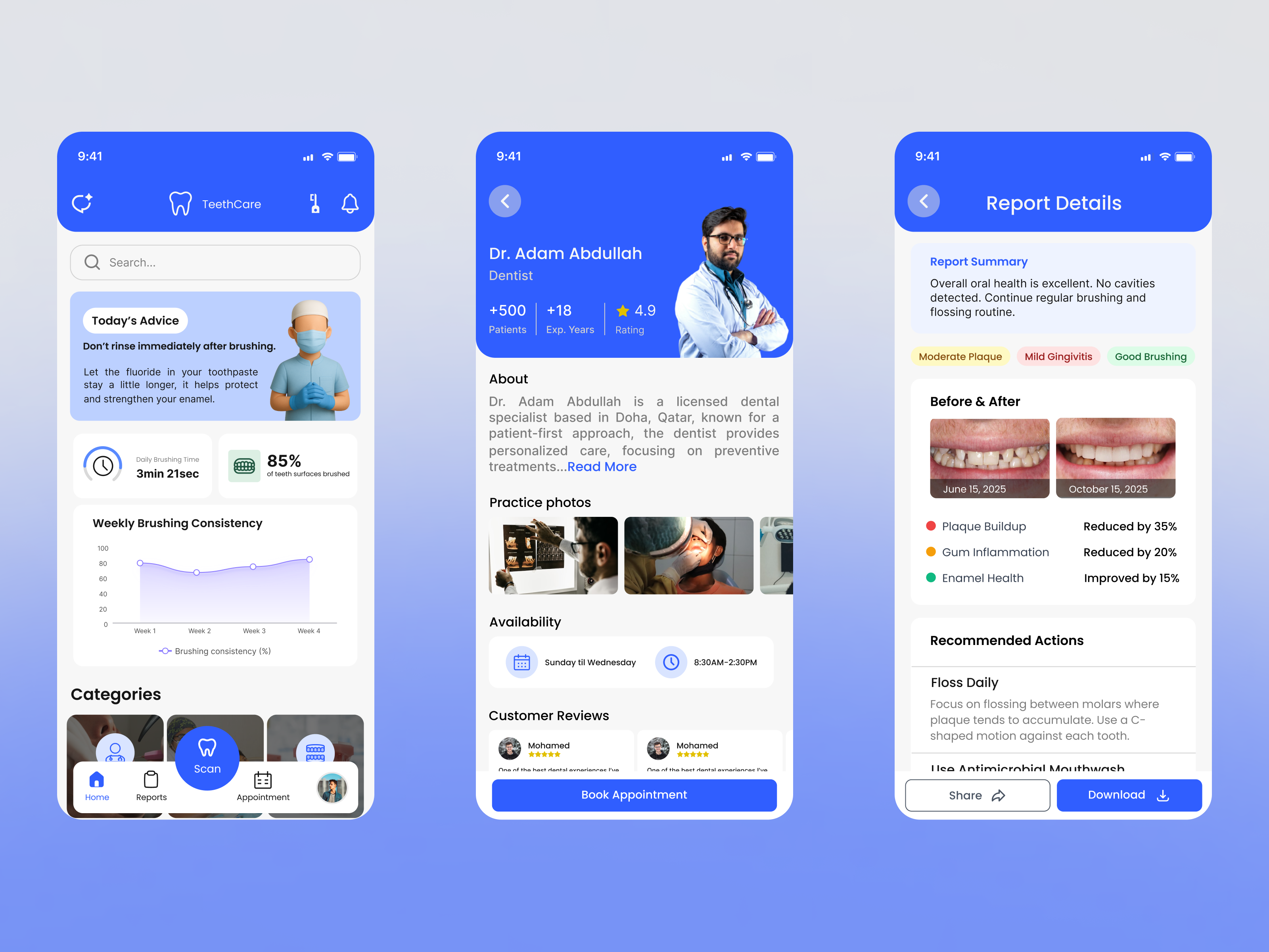 E-Brushteeth and Dental Care Mobile App | UI/UX Design app figma health mobileapp ui ui design uiux ux uxdesign