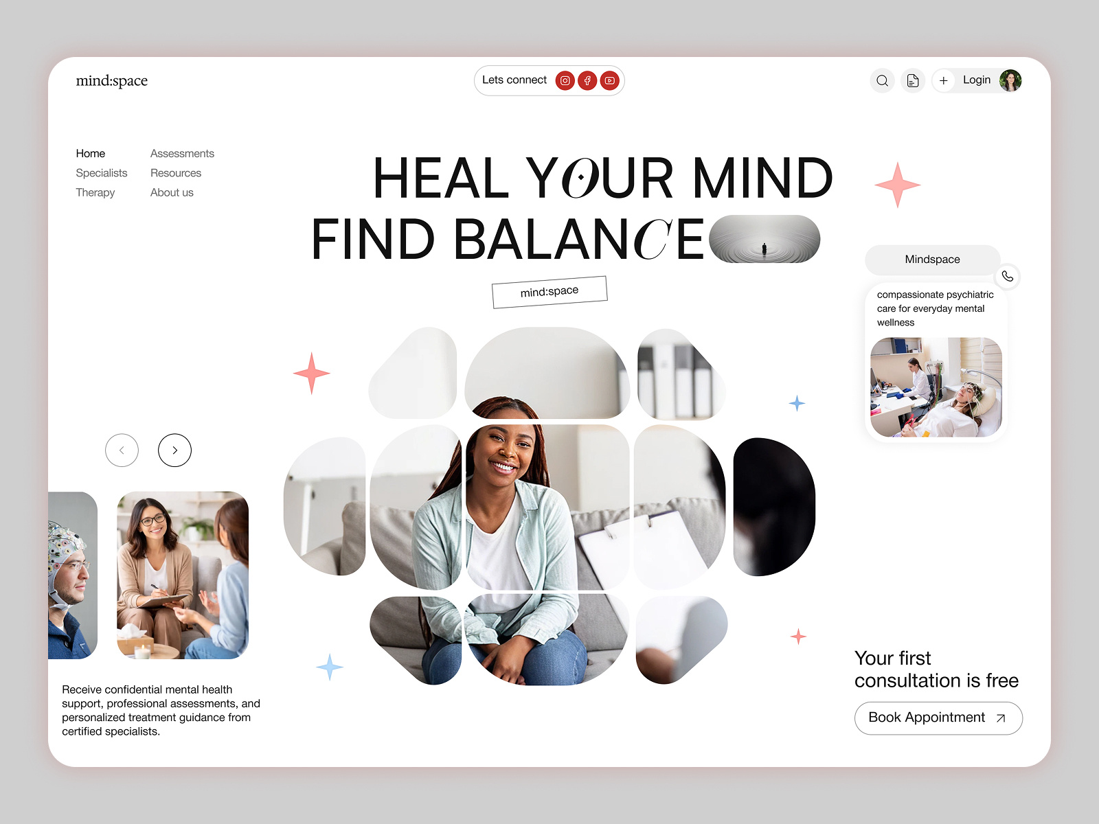 Mental Health & Psychiatric Care Hero Section healthcare healthcareui healthtech herosection homepageui landingpage medicaldesign medicalherosection mentalhealth mentalhealthapp productdesign psychiatry therapywebsite uiux uxdesign webdesign websitedesign webui wellness