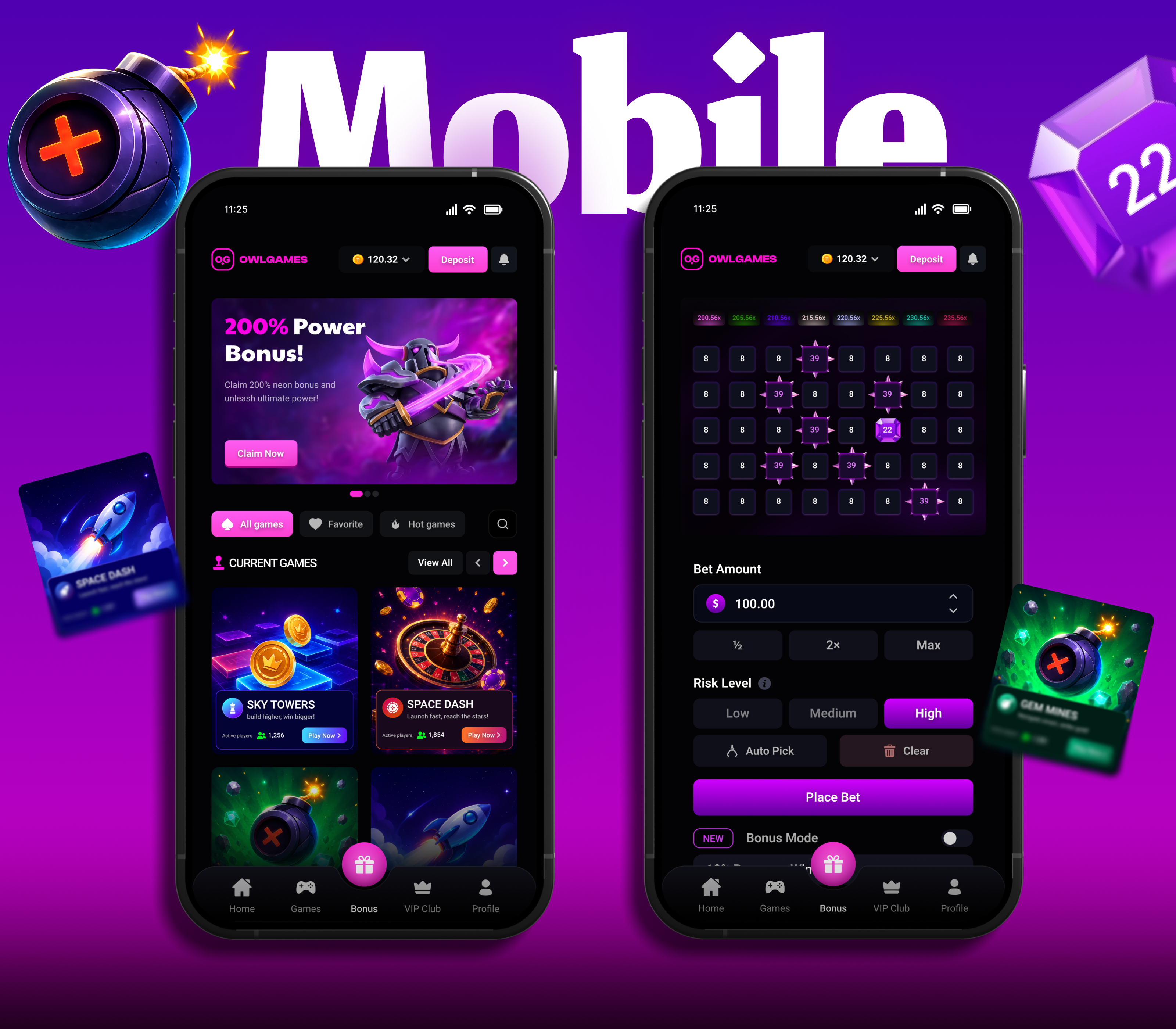 Mobile iGaming App — OwlGames Crypto Casino UI app design bet app casino casino design casino interface casino template crypto casino gambling game app gaming online igaming keno game live casino mini game mobile betting mobile casino mobile gambling mobile game online casino slot