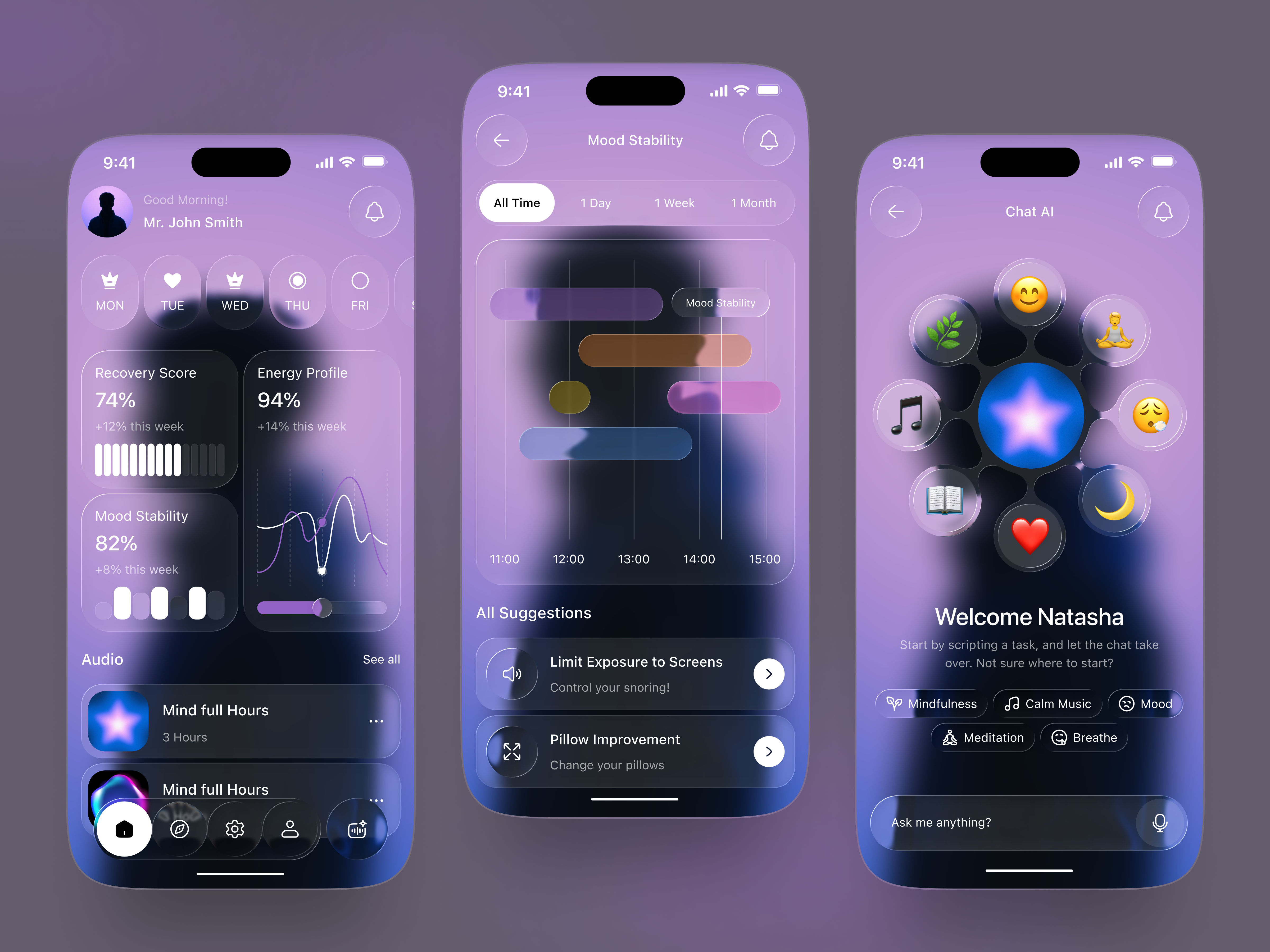 Mental Wellness Mobile iOS App Design ai ai app android app assistant chatbot design emotion tracking ios mental health mobile mobile app mobile ui mood tracker stress management ui ux web wellness