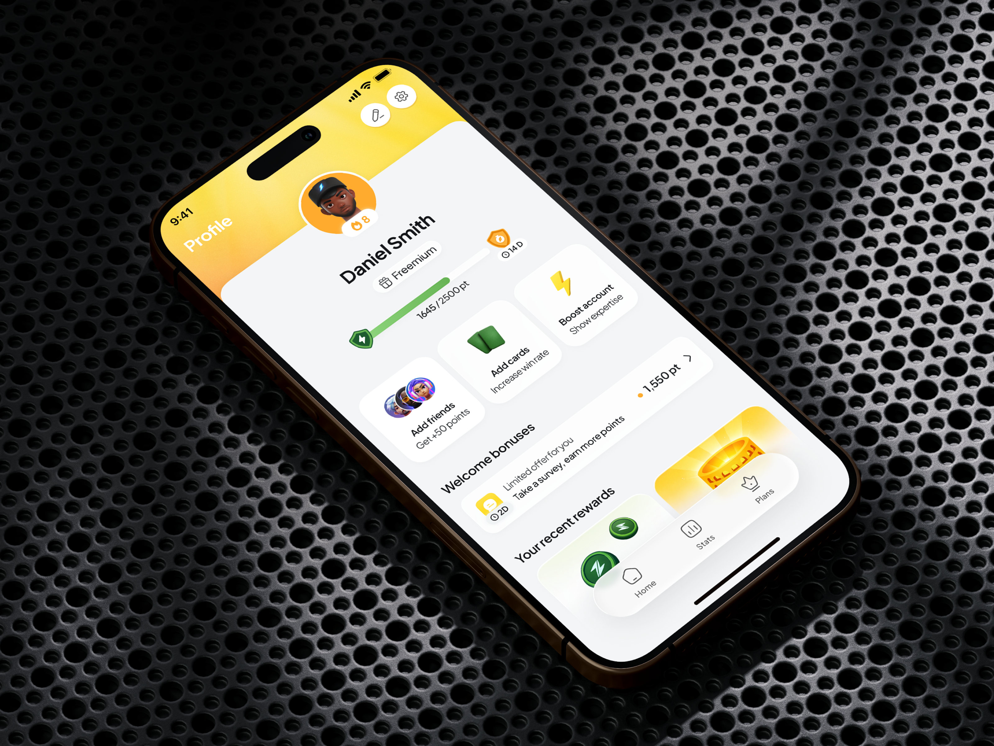 Lumio. Data-driven betting companion analytics app badges betting dashboard football game gamification profile screen sport ui ux