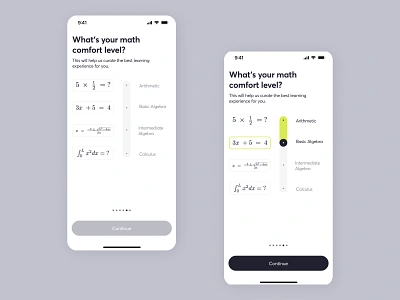 Education app slider algebra app choose choose level component coursera edtech education elearning level math mobile onboarding select selection slider study udemy