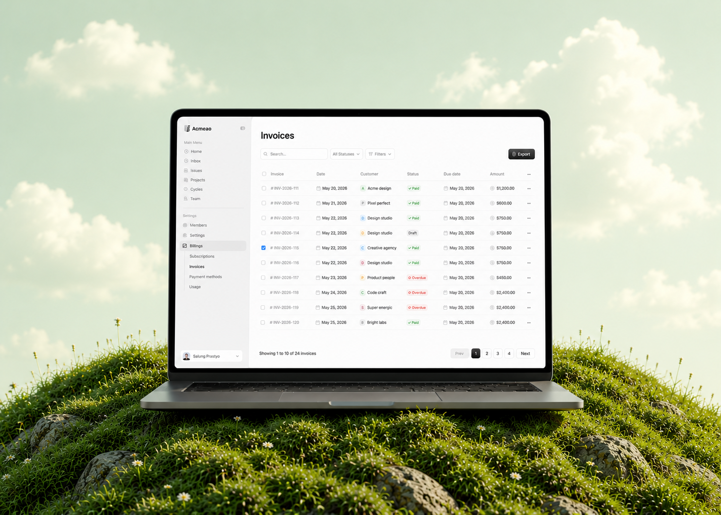 Clean Invoice UI adminpanel b2b billing cleanui component dashboard datatable design fintech interface invoice minimal payment saas table ui ui design ui ux