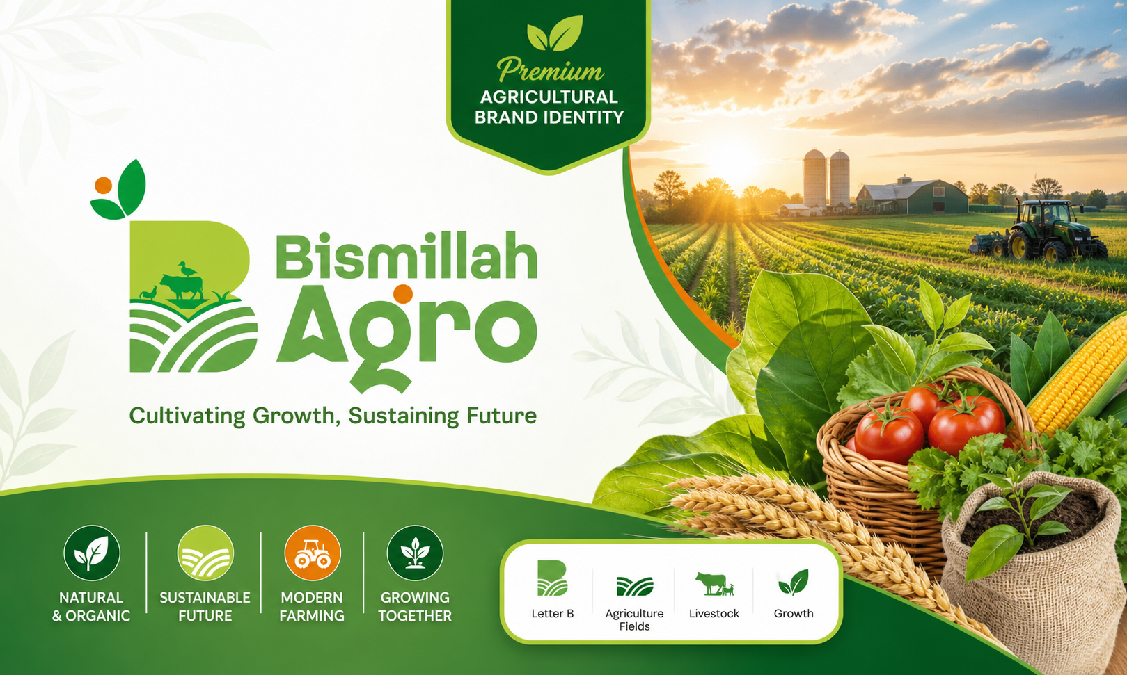 Bismillah Agro™ — Agricultural Brand Identity agribusiness agricultural branding agriculture agro brand design brand identity branding eco farm farming food branding green branding identity design logo logo design logotype modern logo organic sustainable visual identity
