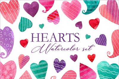 Hearts | watercolor illustration set frame heart hearts illustration pattern sticker roll valentines day watercolor wrapping paper