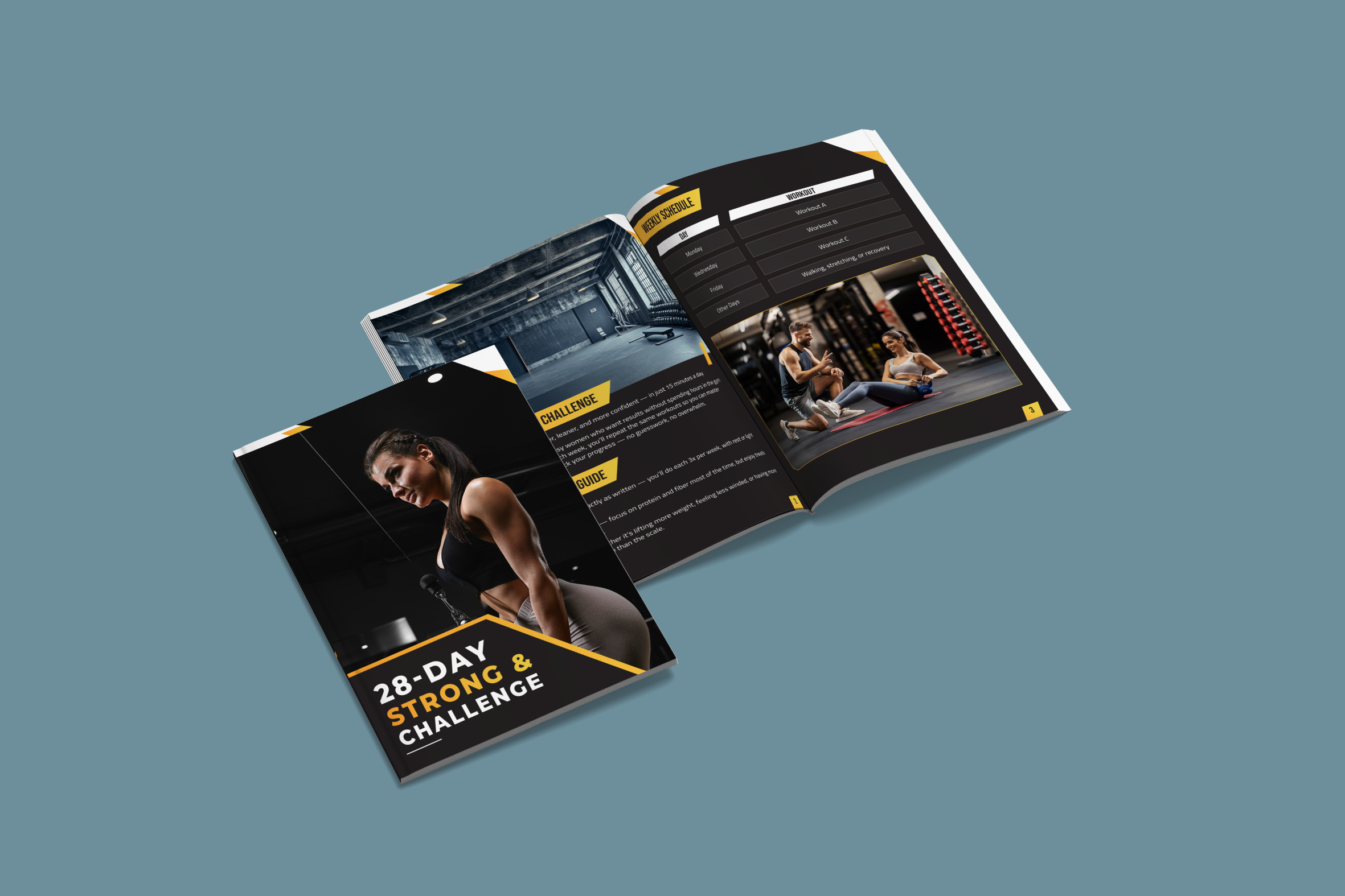 28-Day Fitness Challenge eBook & Workout Guide Design adobe indesign ebook design ebook layout editorial design fitness challenge fitness ebook fitness pdf fitness planner fitness workbook gym program lead magnet design personal trainer branding publication design wellness ebook workout guide