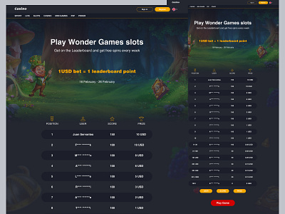 Casino Leaderboard casino design figma gamer games isnpirations leaderboard online casino online games play play game slots ui uiux design ux web