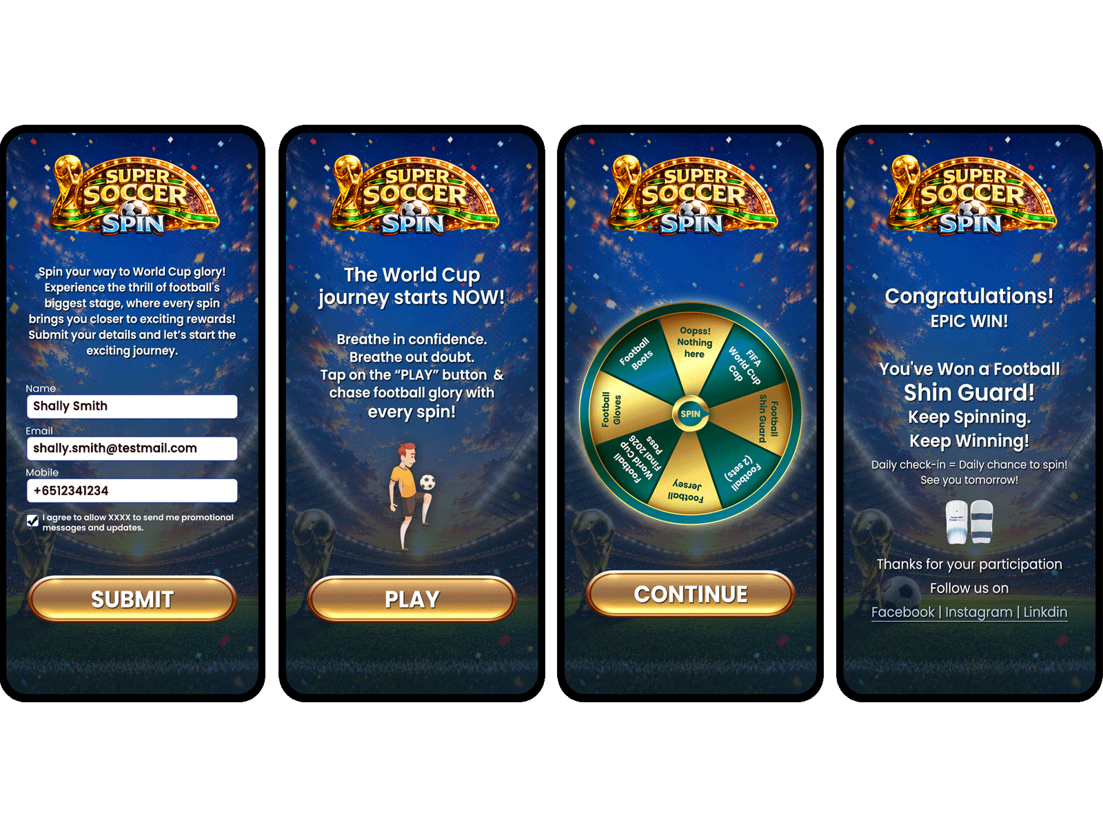 Super SOCCER Spin by Vouchermatic animation branding customer engagement football world cup gamification graphic design reward management ui vouchermatic