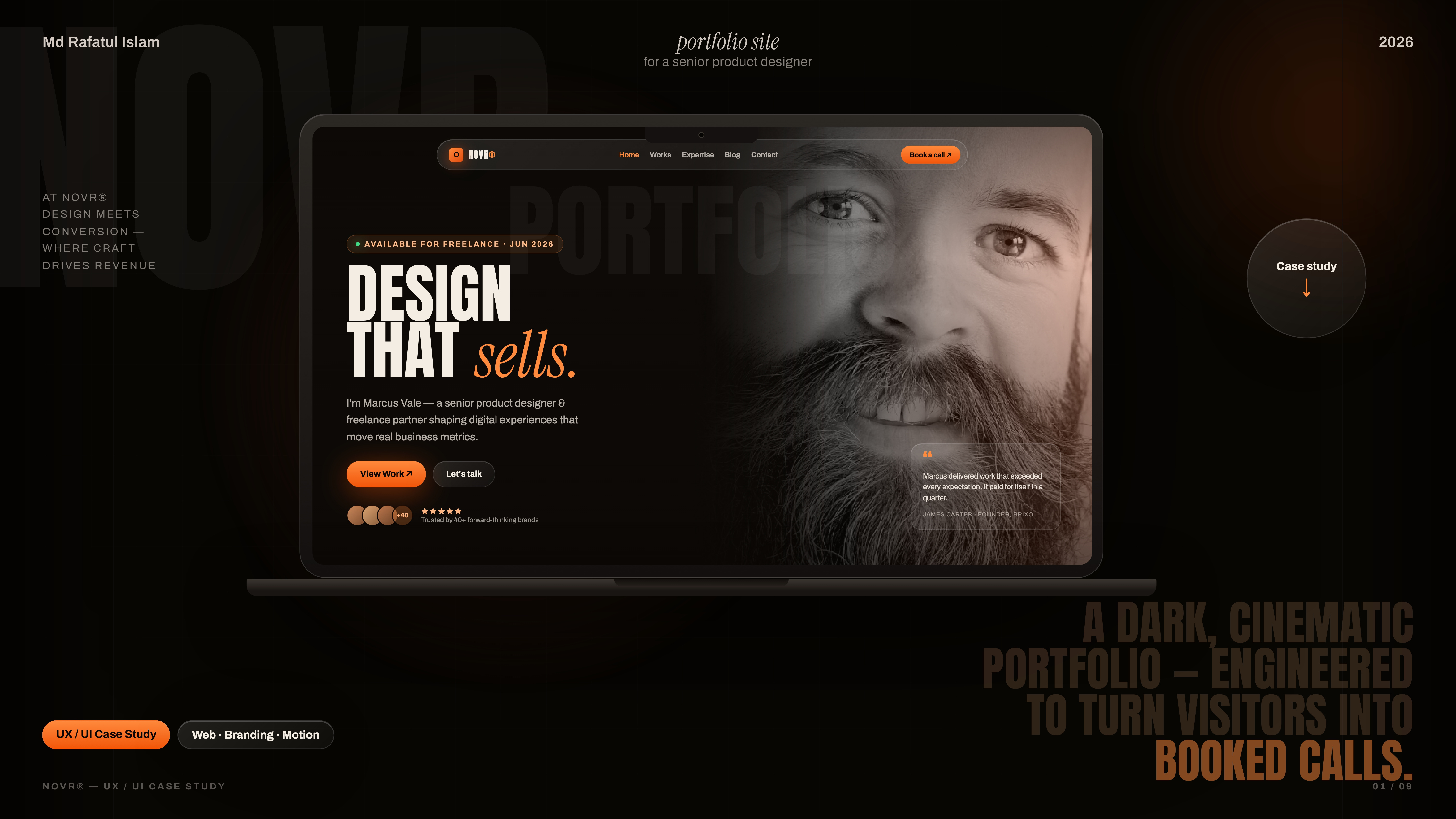 Design that sells isn't a tagline. It's a metric. casestudy crmdesign darkui dashboarddesign designportfolio figmadesign fintechapp freelancedesigner glassmorphism healthapp kinetictypography mobileappdesign motiondesign portfoliowebsite productdesign saasdesign uidesign uiux webdesign webflowdesign