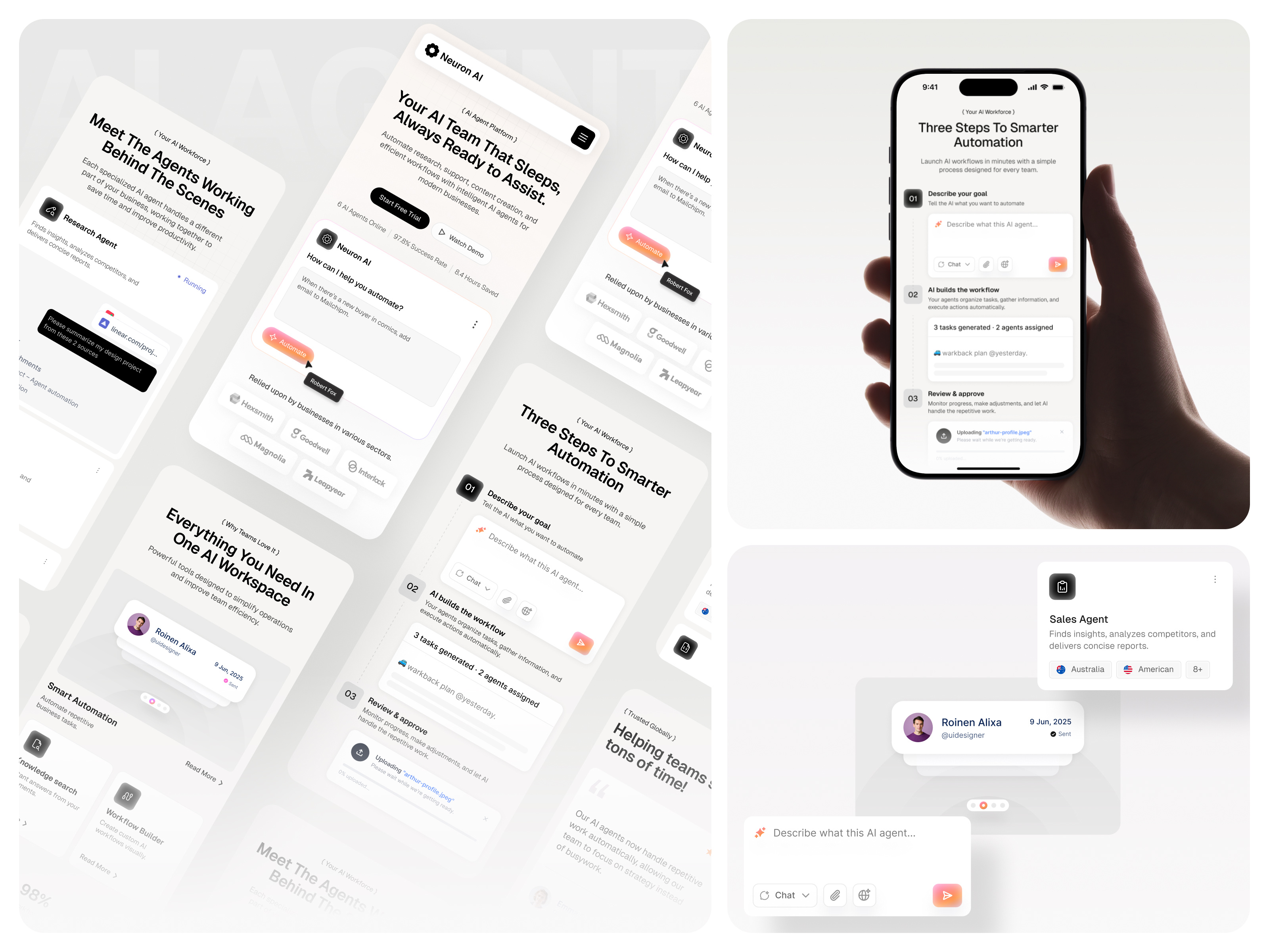AI Agent SaaS Landing Page UI ai agent ai landing page ai platform ai saas ai startup artificial intelligence automation b2b saas dashboard landing page minimal mobile design product design saas ui saas website ui design ux design web design website design