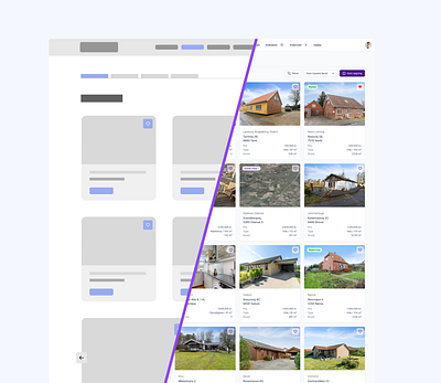 Wireframe to design: Listings overview prototype real estate ui ux wireframe